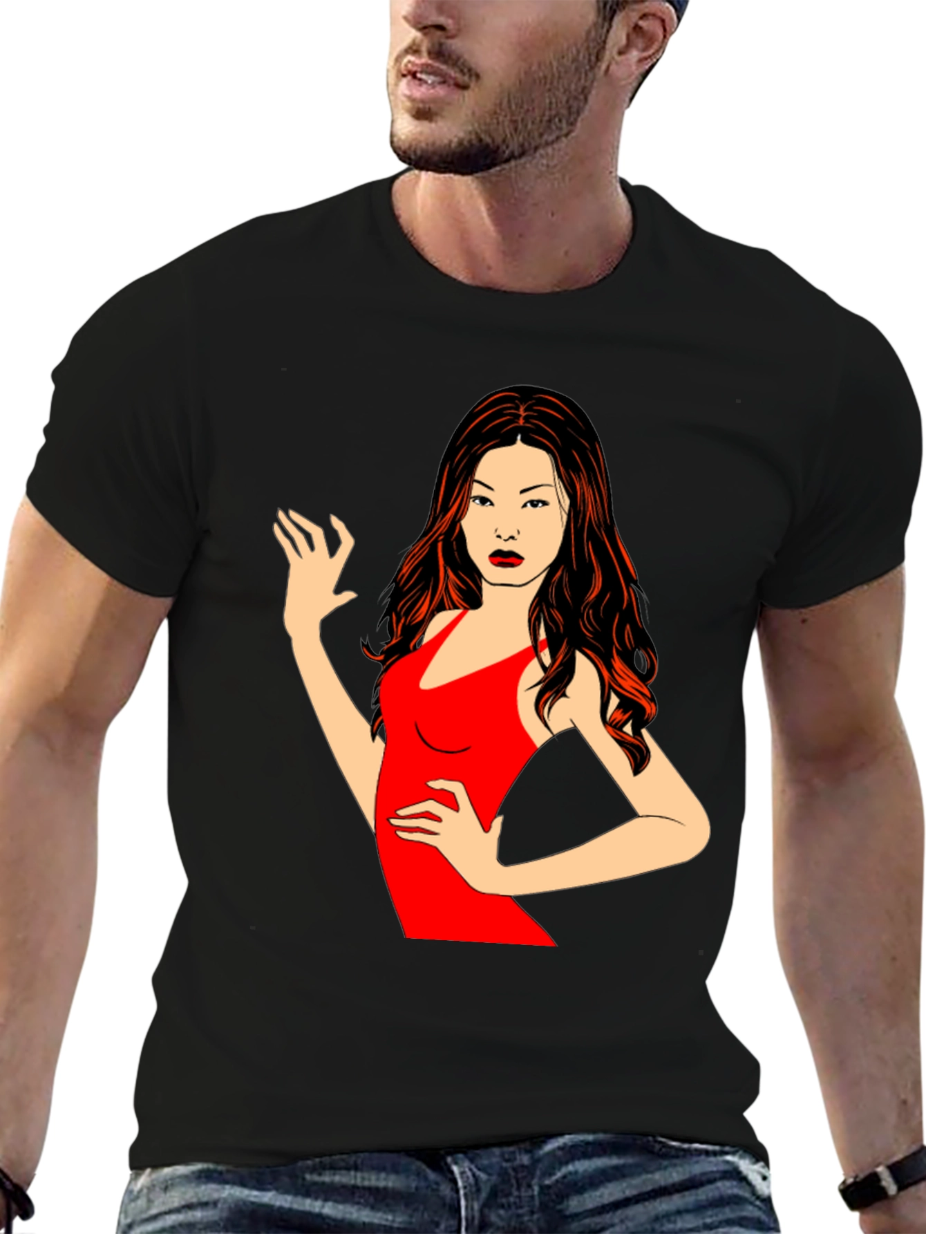 Black T-Shirt with Woman Graphic