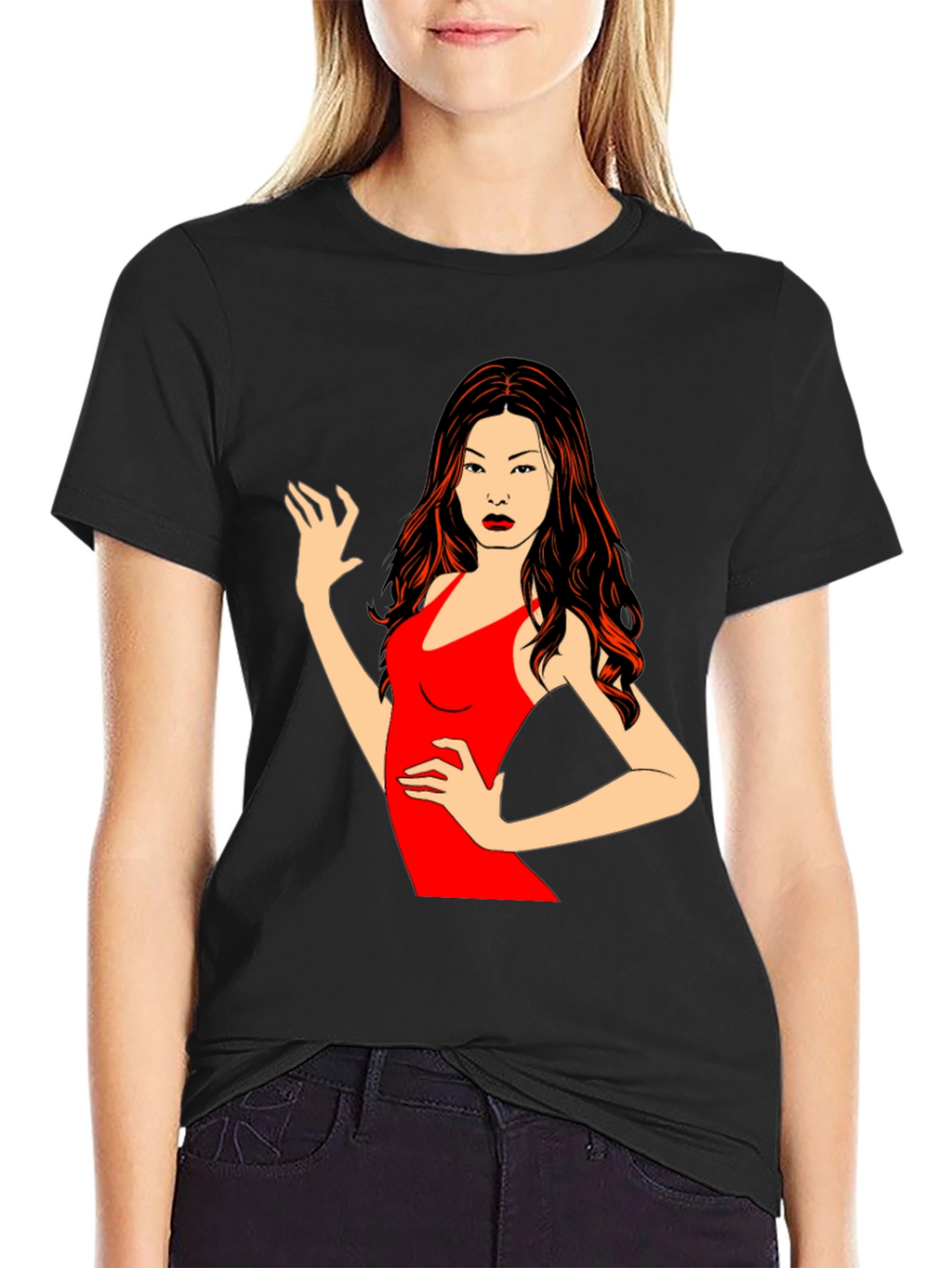 Black T-Shirt with Woman Graphic