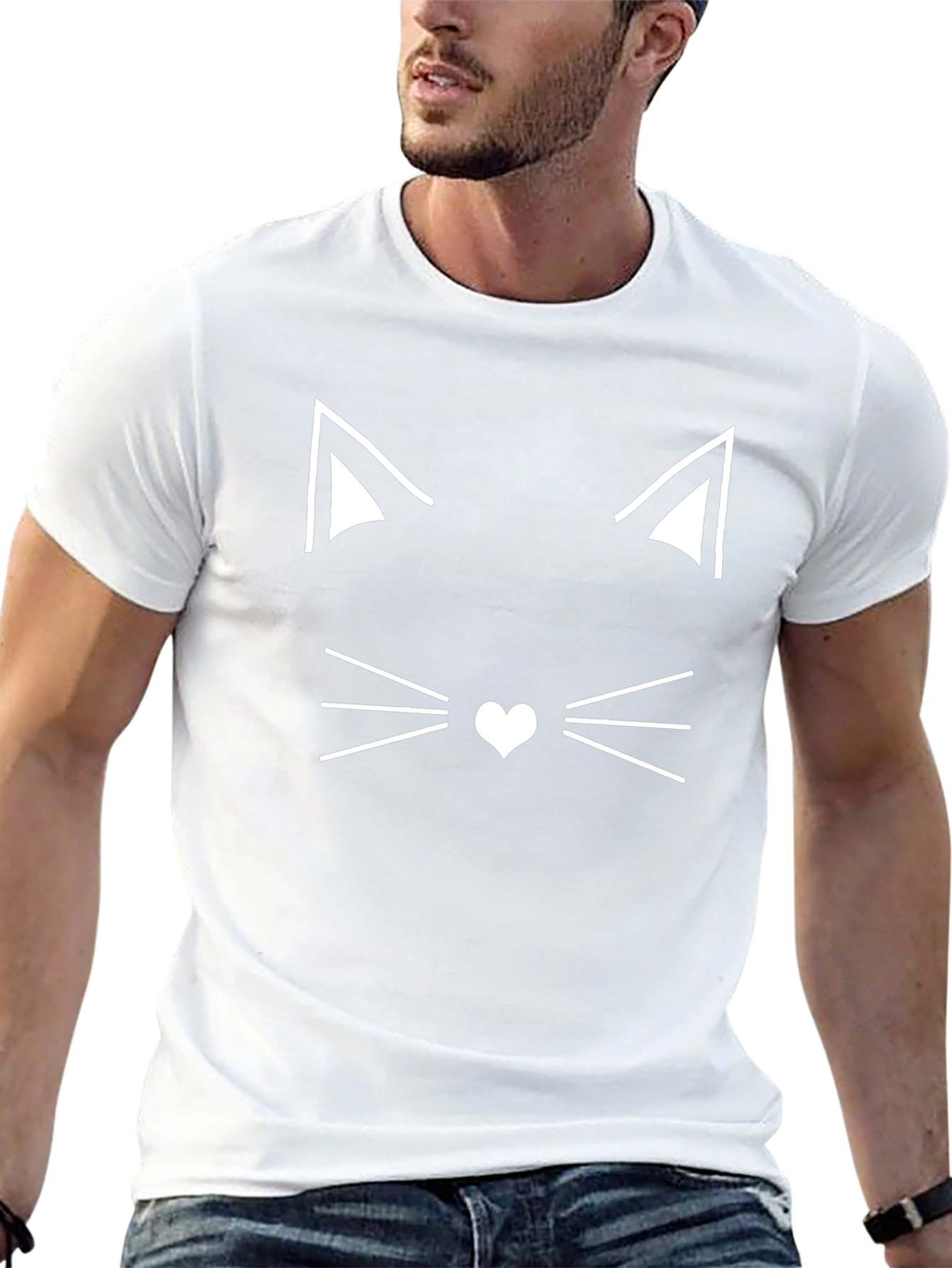Cat Face Graphic Tee - Minimalist Design Soft Cotton