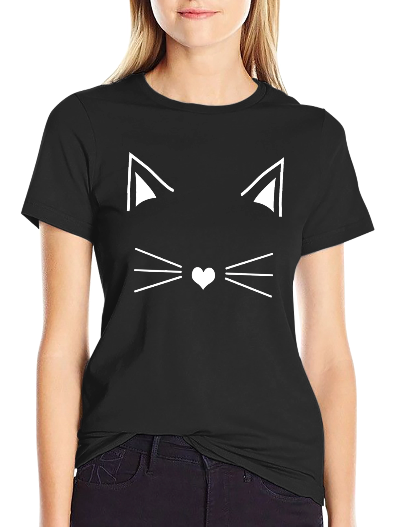 Cat Face Graphic Tee - Minimalist Design Soft Cotton