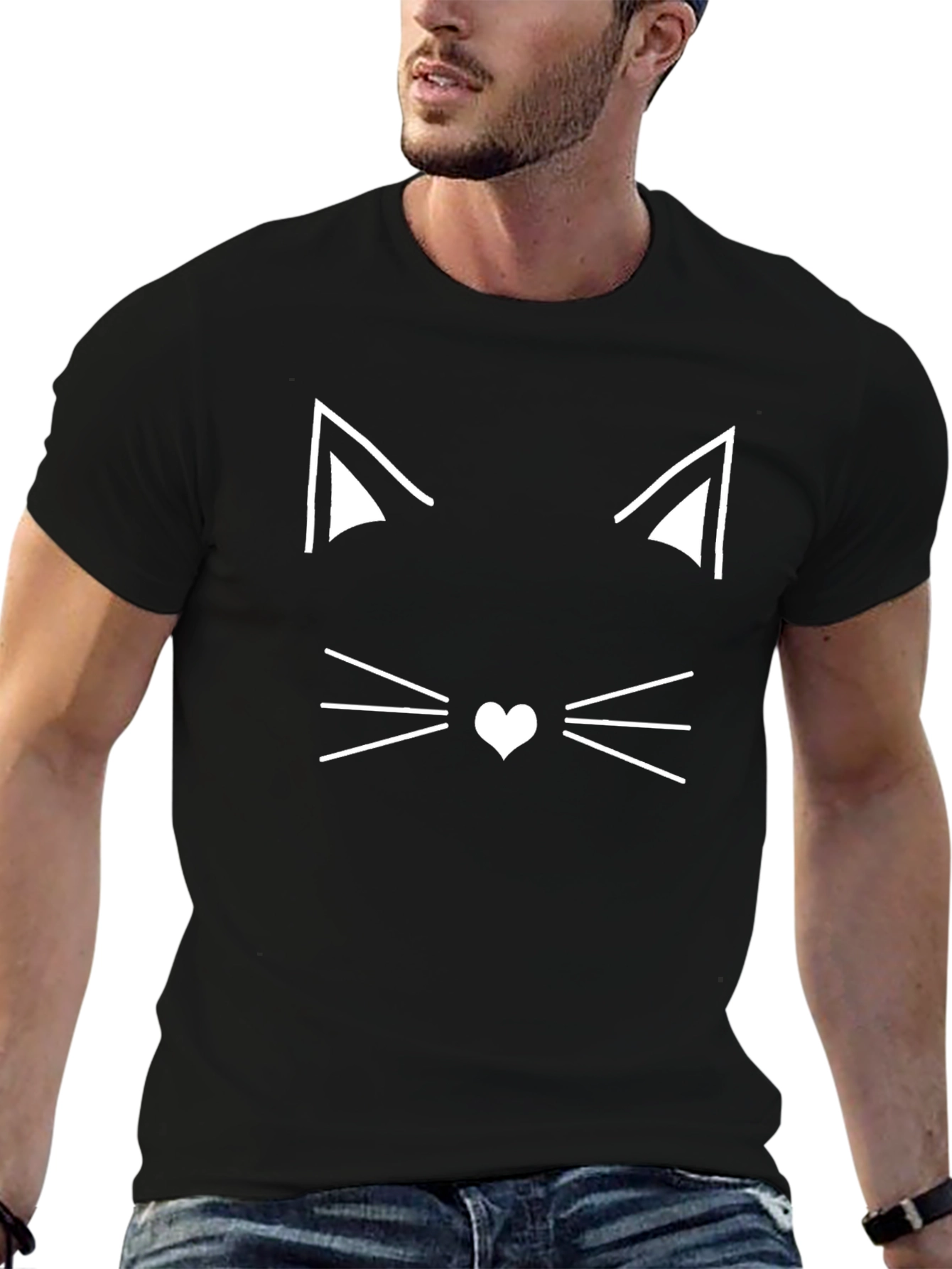 Cat Face Graphic Tee - Minimalist Design Soft Cotton