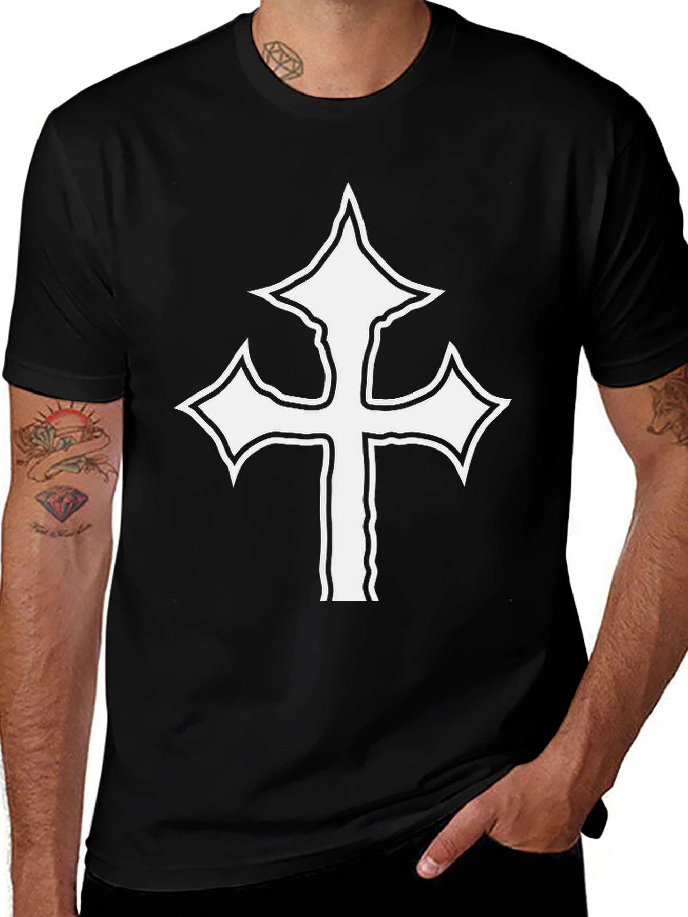 Bold Cross Graphic Tee - Black Cotton Shirt