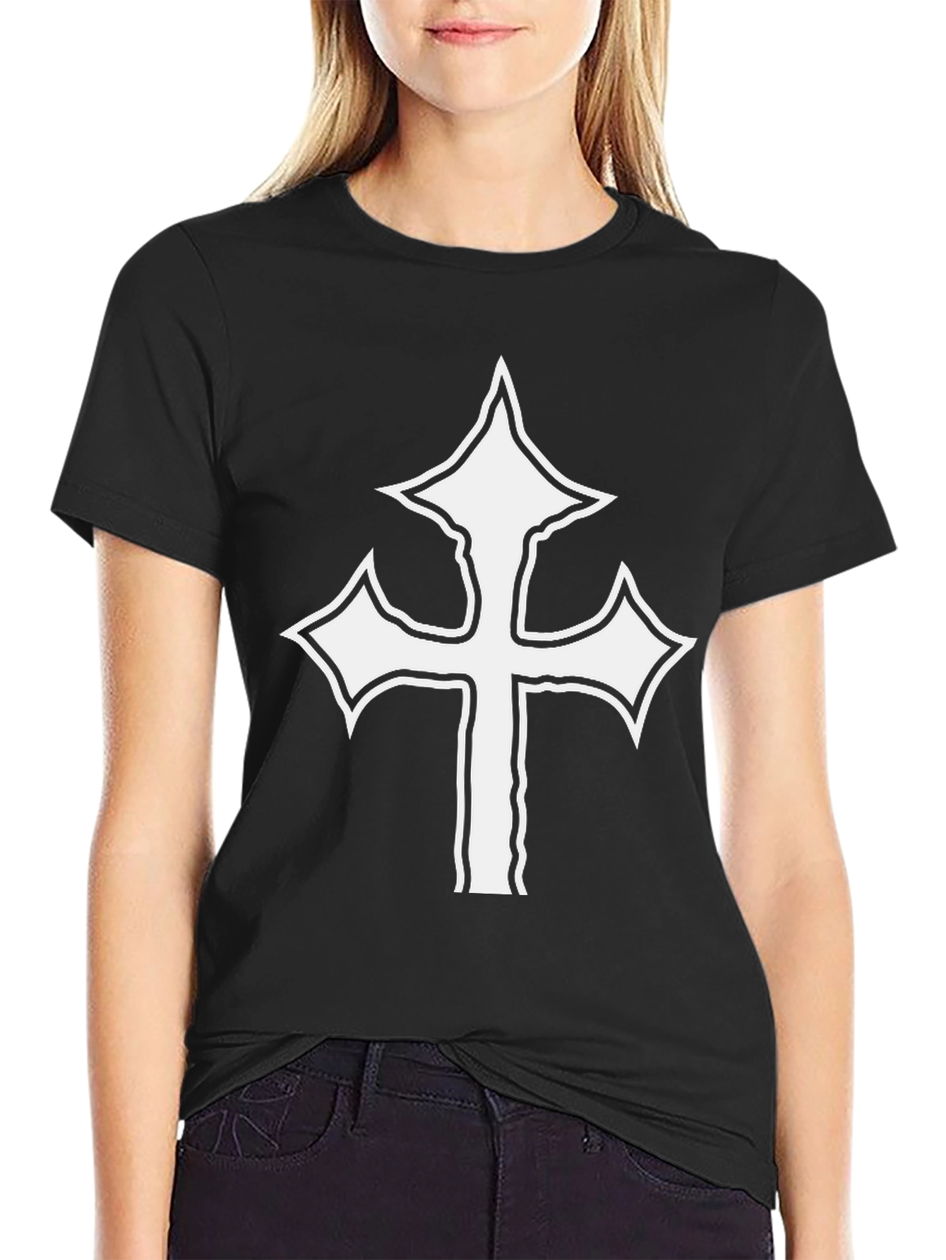 Bold Cross Graphic Tee - Black Cotton Shirt