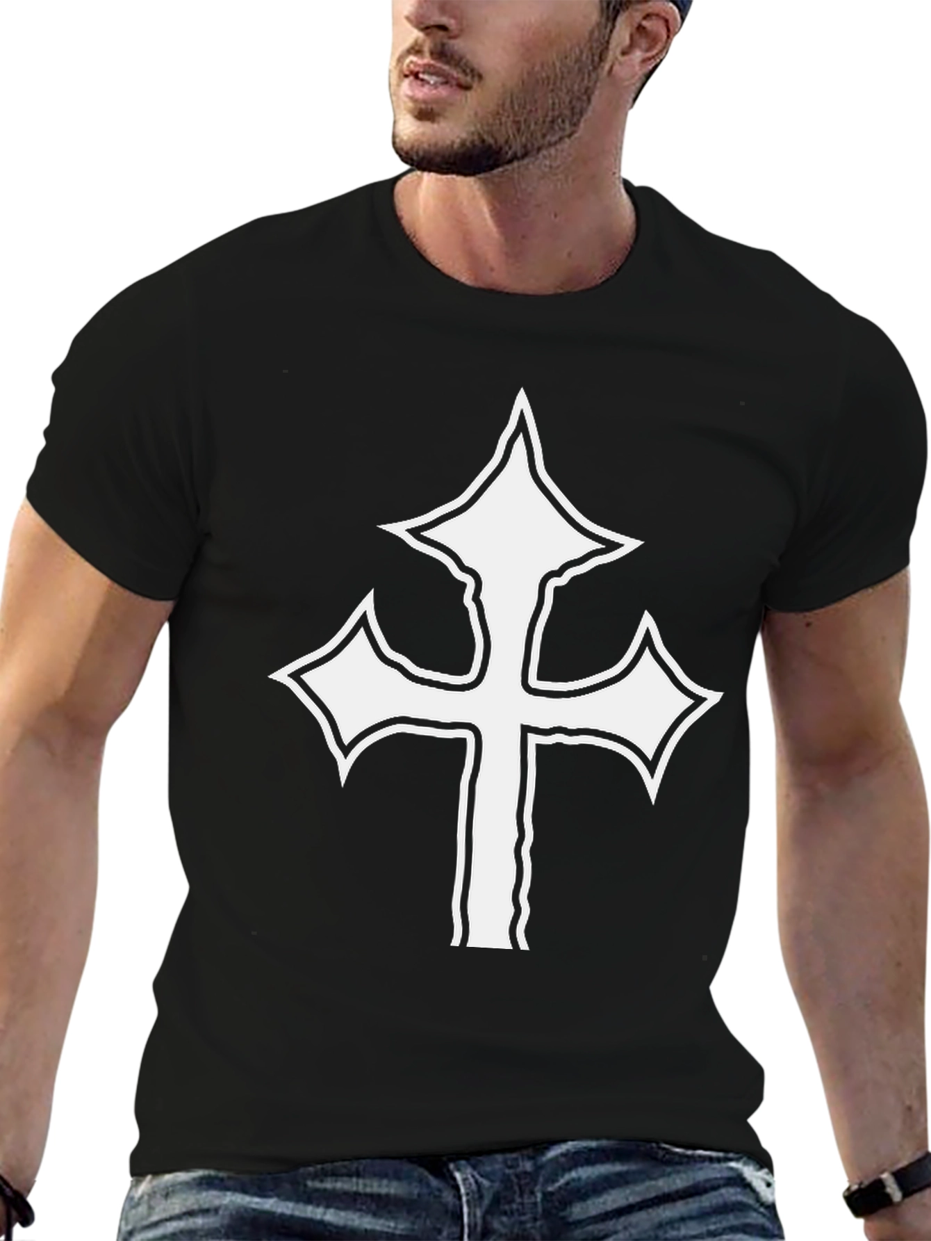 Bold Cross Graphic Tee - Black Cotton Shirt