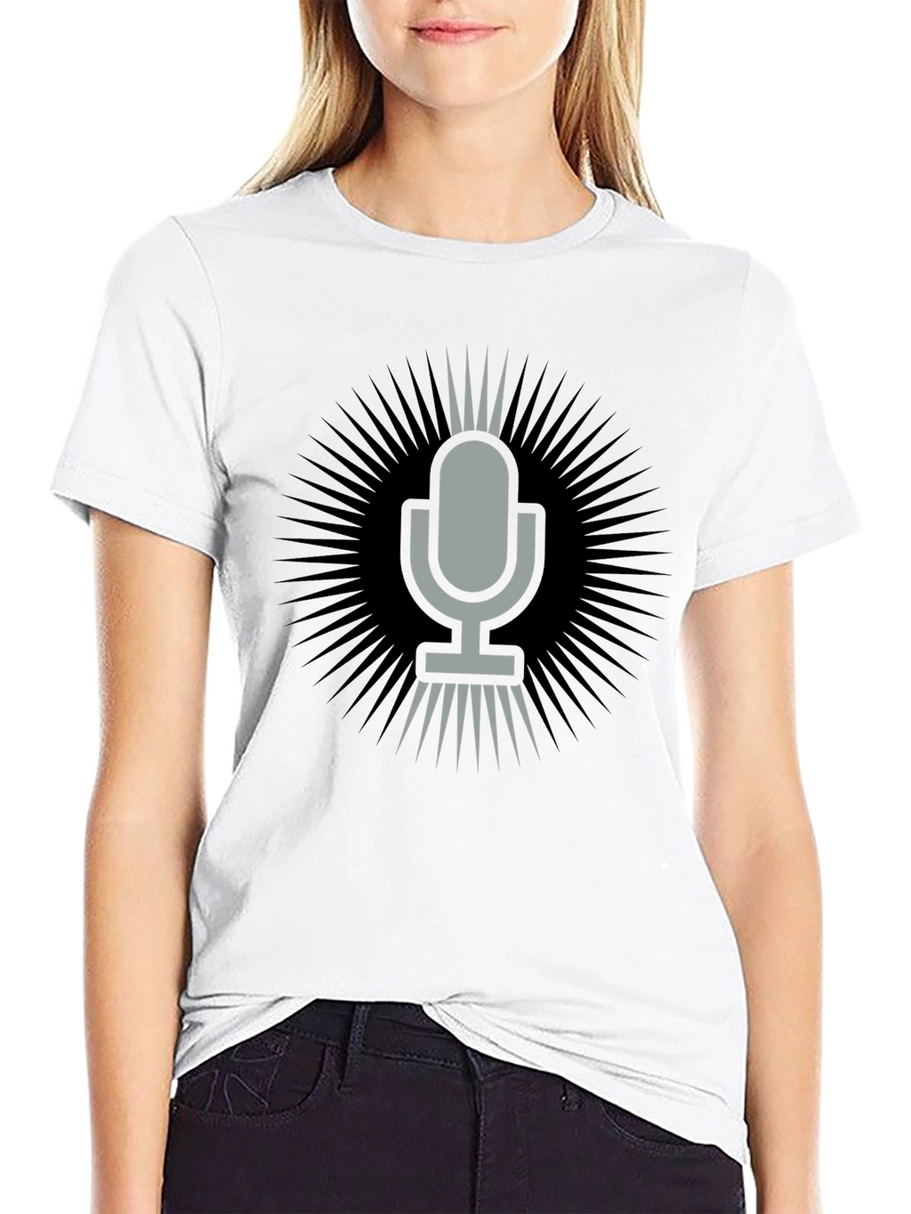 Retro Microphone Graphic Tee - Black