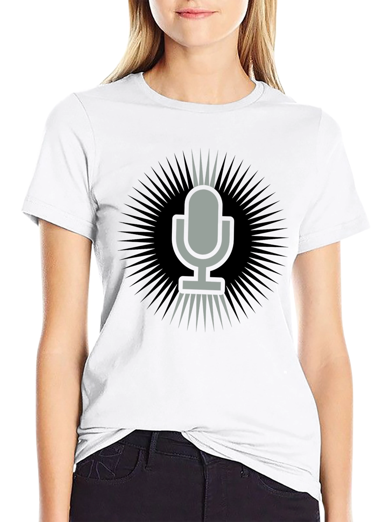 Retro Microphone Graphic Tee - Black