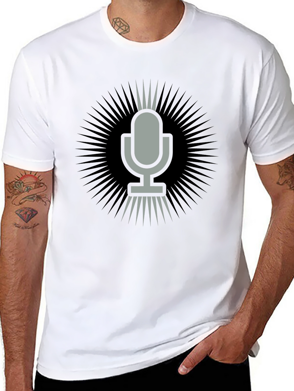 Retro Microphone Graphic Tee - Black