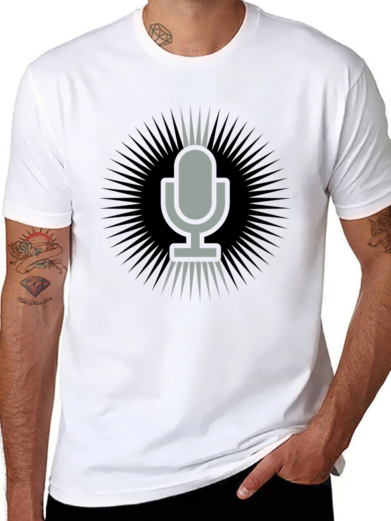 Retro Microphone Graphic Tee - Black