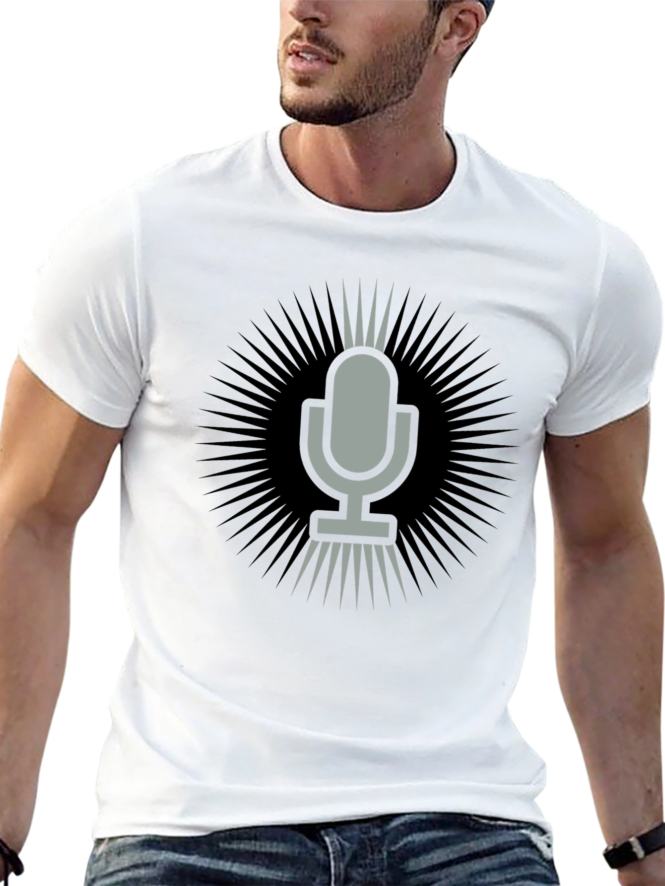Retro Microphone Graphic Tee - Black
