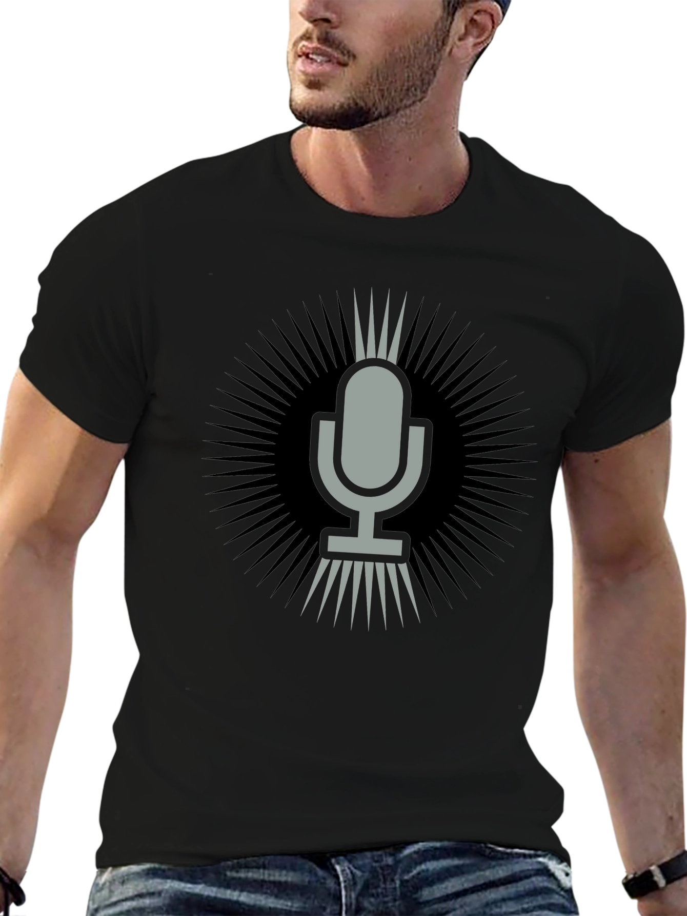 Retro Microphone Graphic Tee - Black