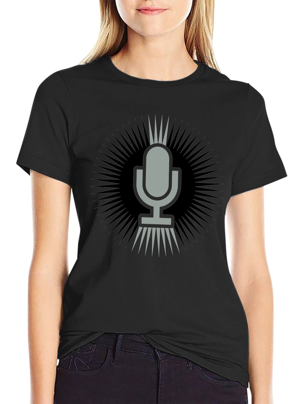 Retro Microphone Graphic Tee - Black