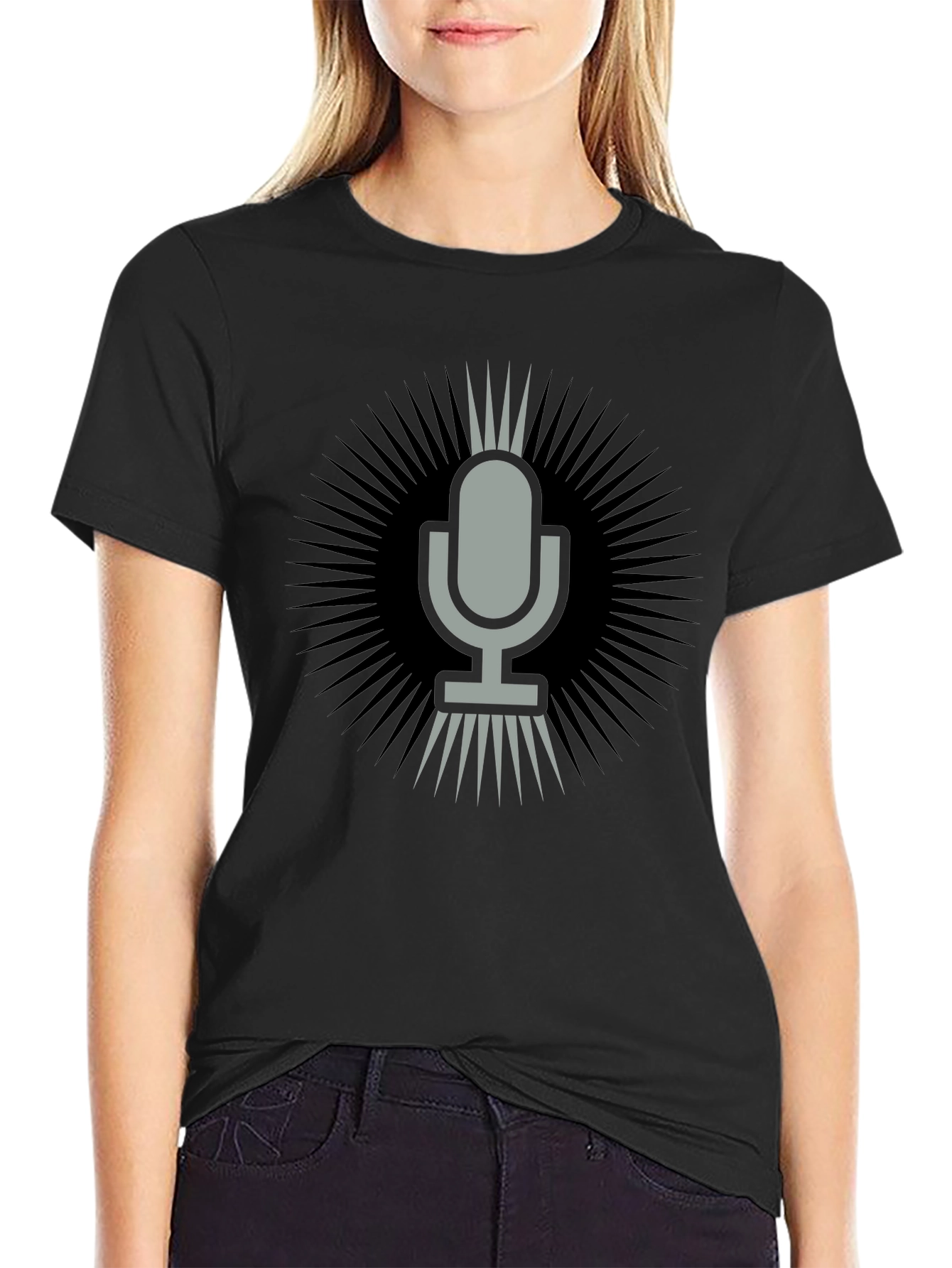 Retro Microphone Graphic Tee - Black