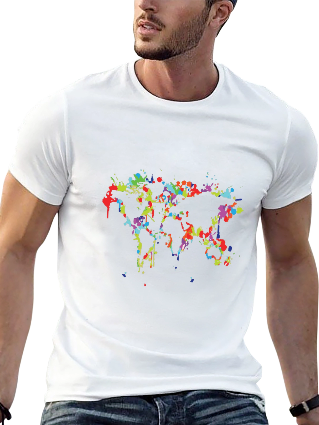 Abstract World Map Mens Black Graphic Tee