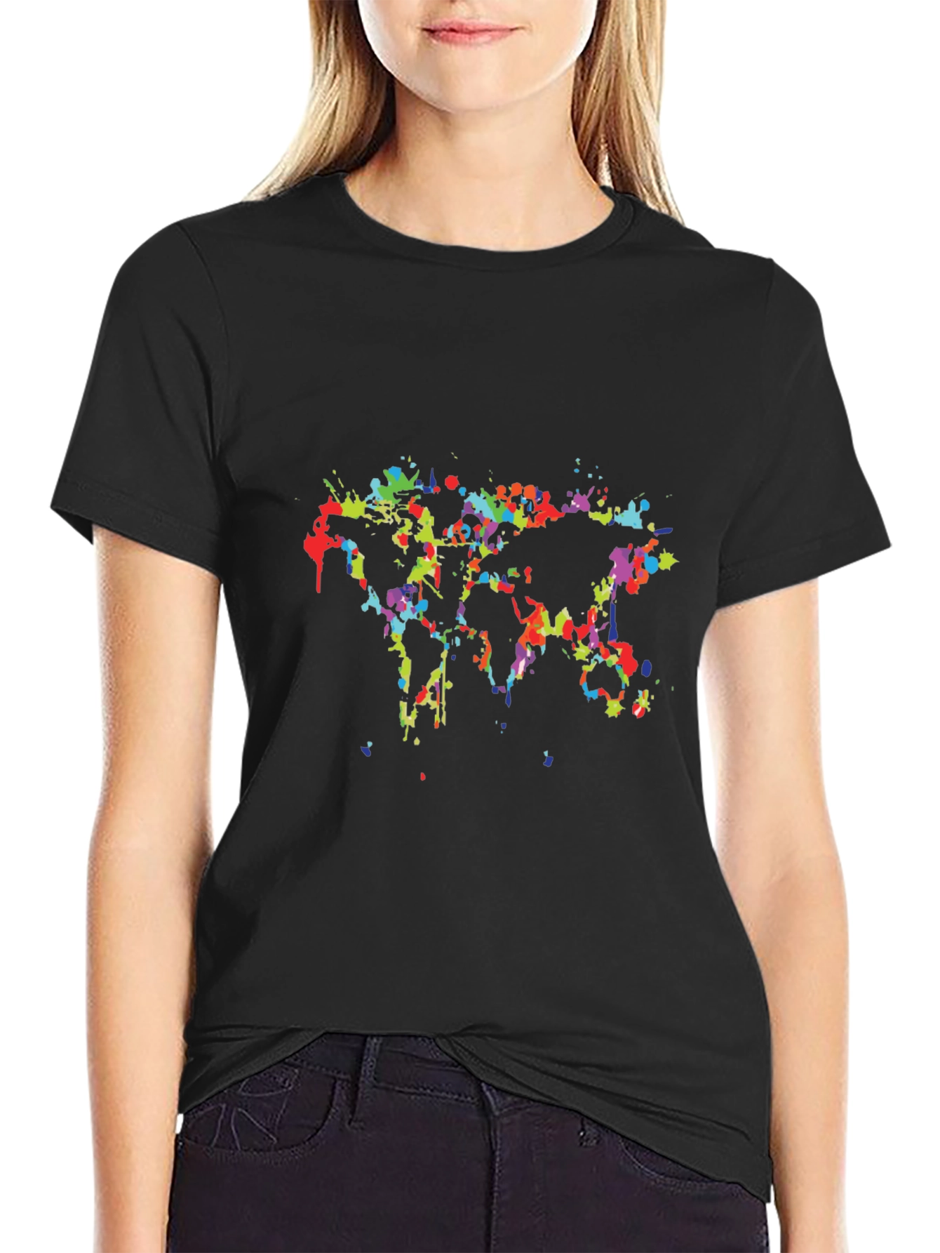 Abstract World Map Mens Black Graphic Tee