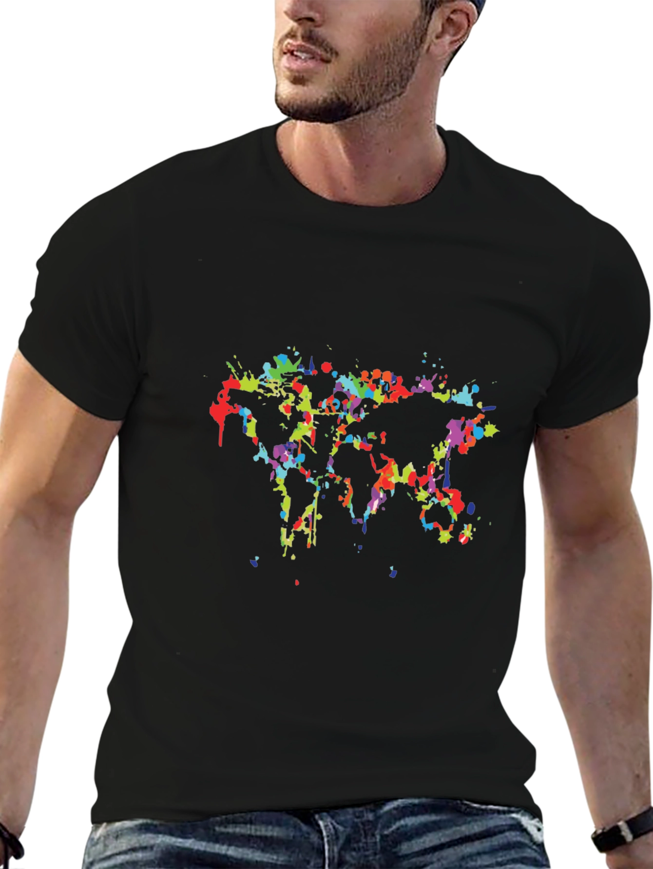 Abstract World Map Mens Black Graphic Tee
