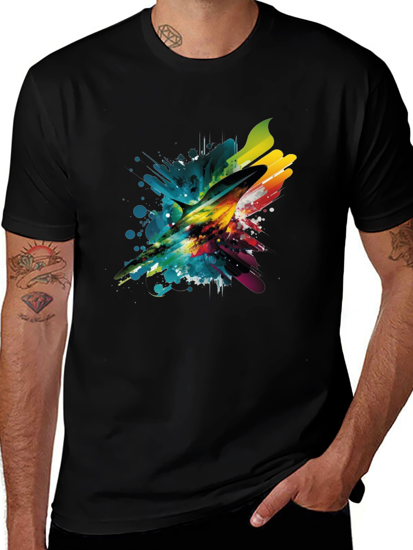 Abstract Marlin Mens Black T-Shirt