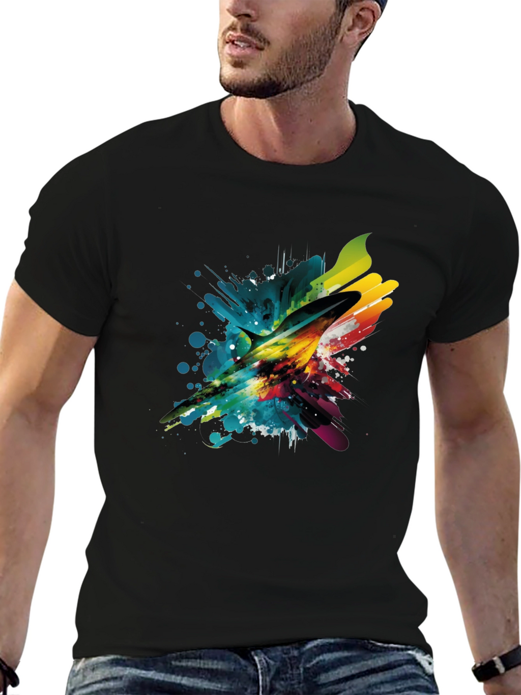 Abstract Marlin Mens Black T-Shirt