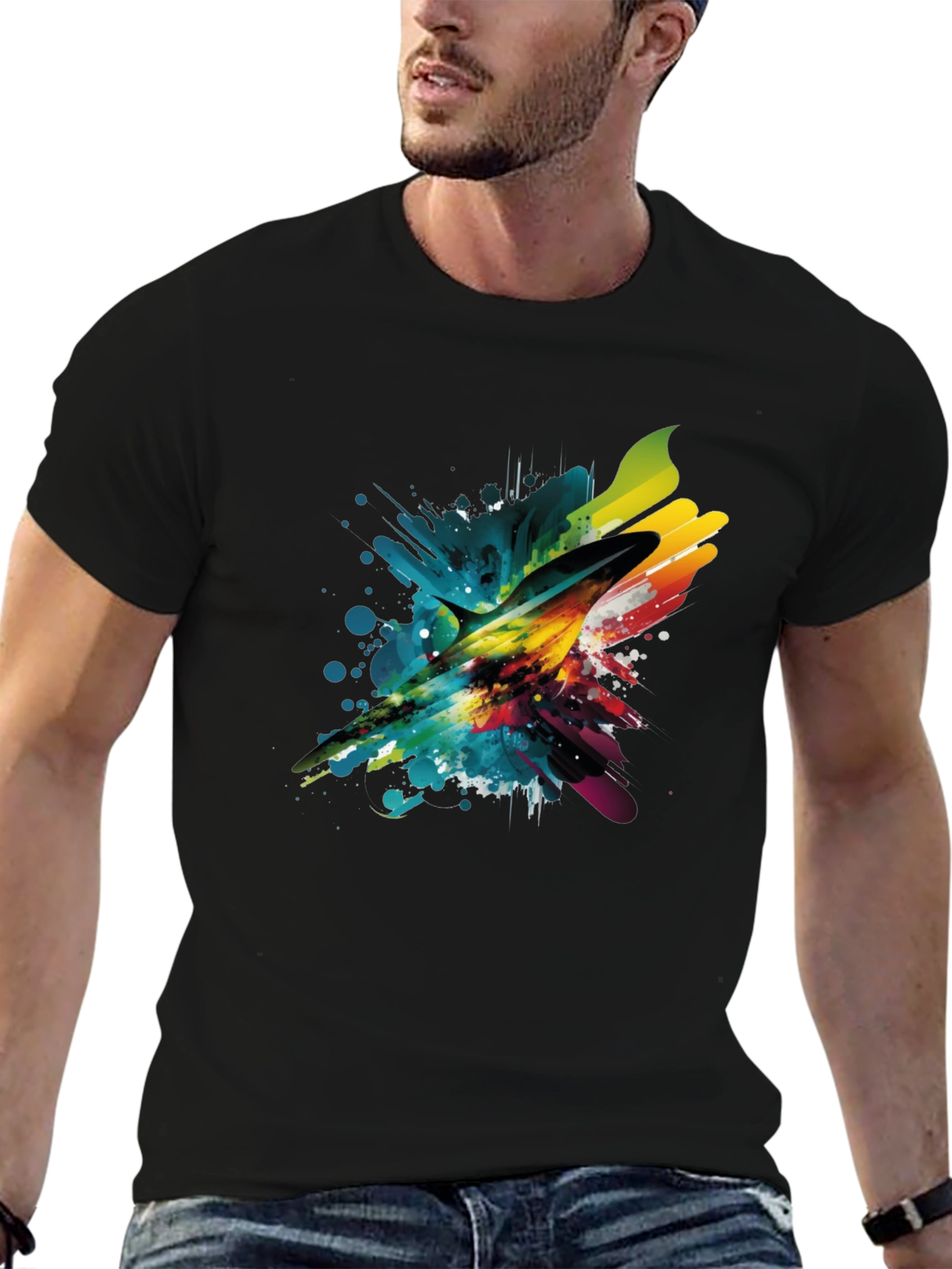 Abstract Marlin Mens Black T-Shirt