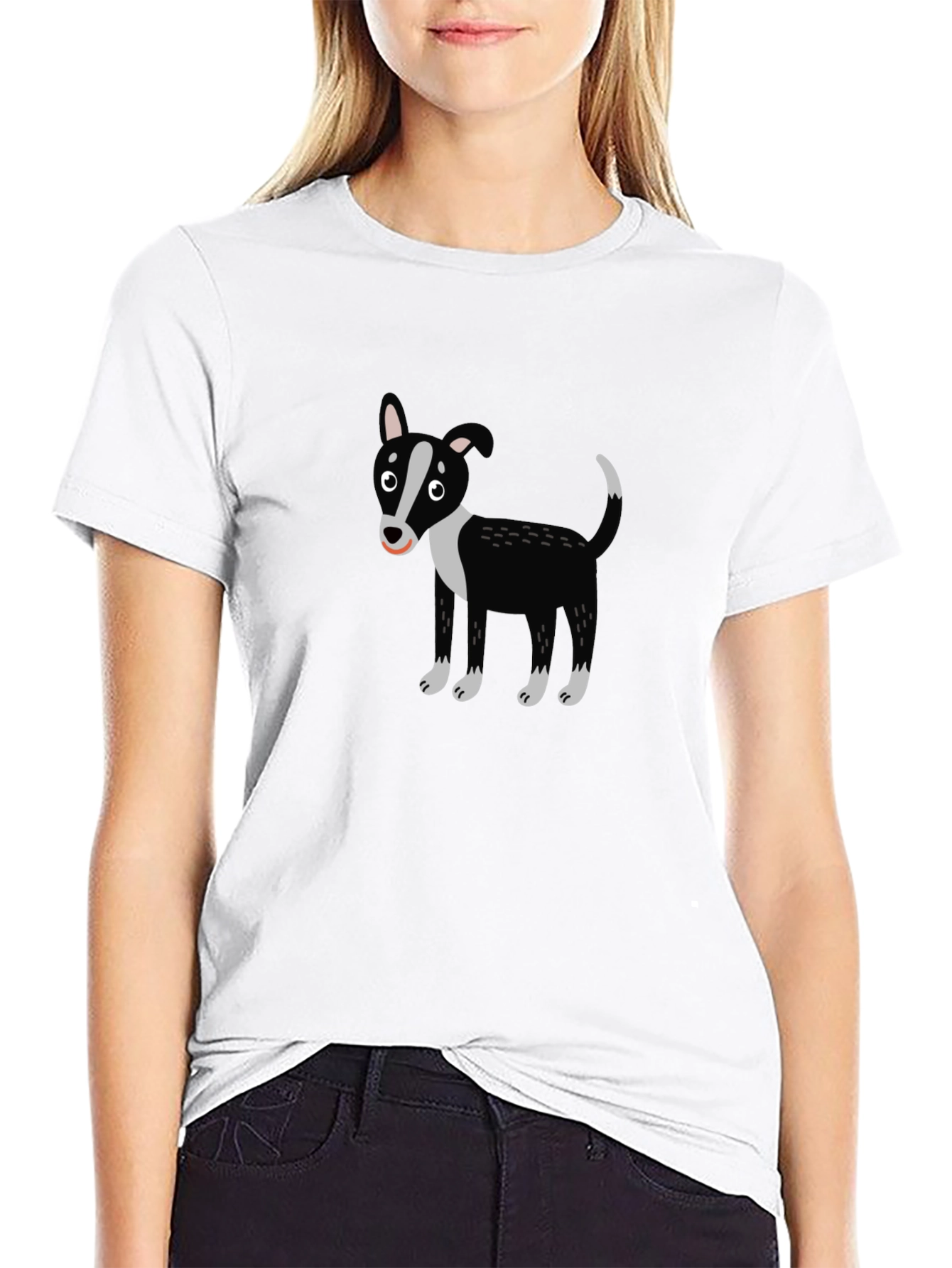 Cartoon Dog Graphic Tee - Black Crewneck T-Shirt