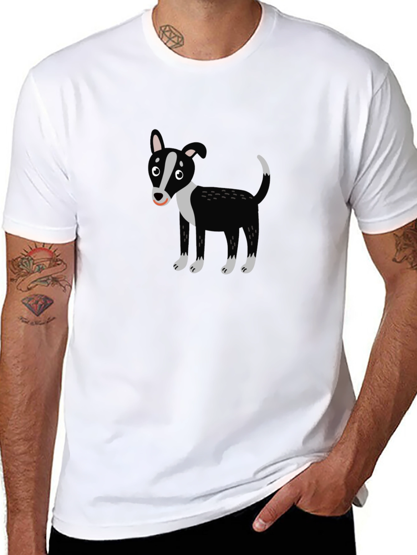 Cartoon Dog Graphic Tee - Black Crewneck T-Shirt
