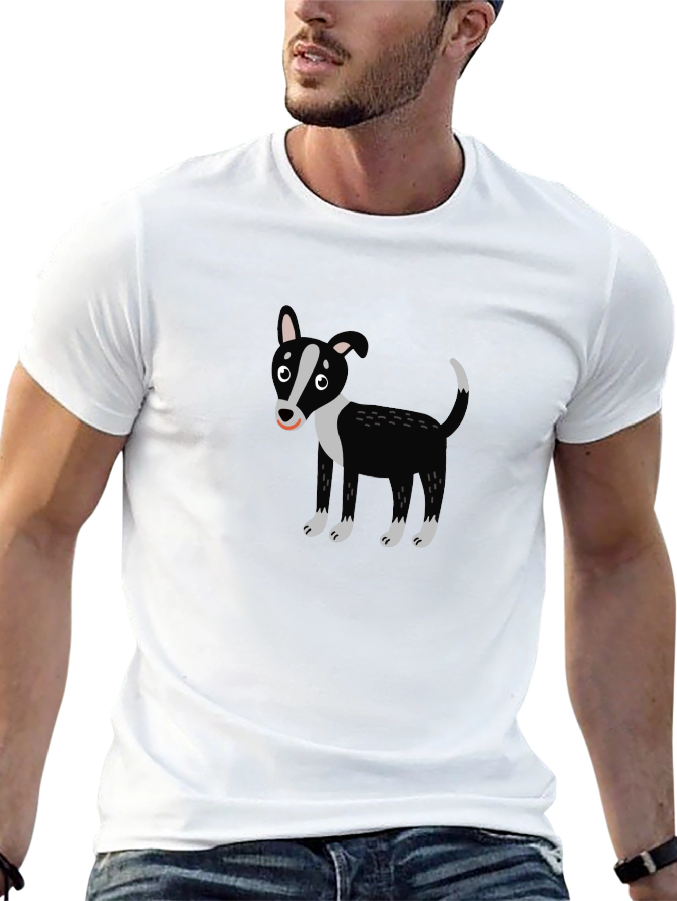 Cartoon Dog Graphic Tee - Black Crewneck T-Shirt
