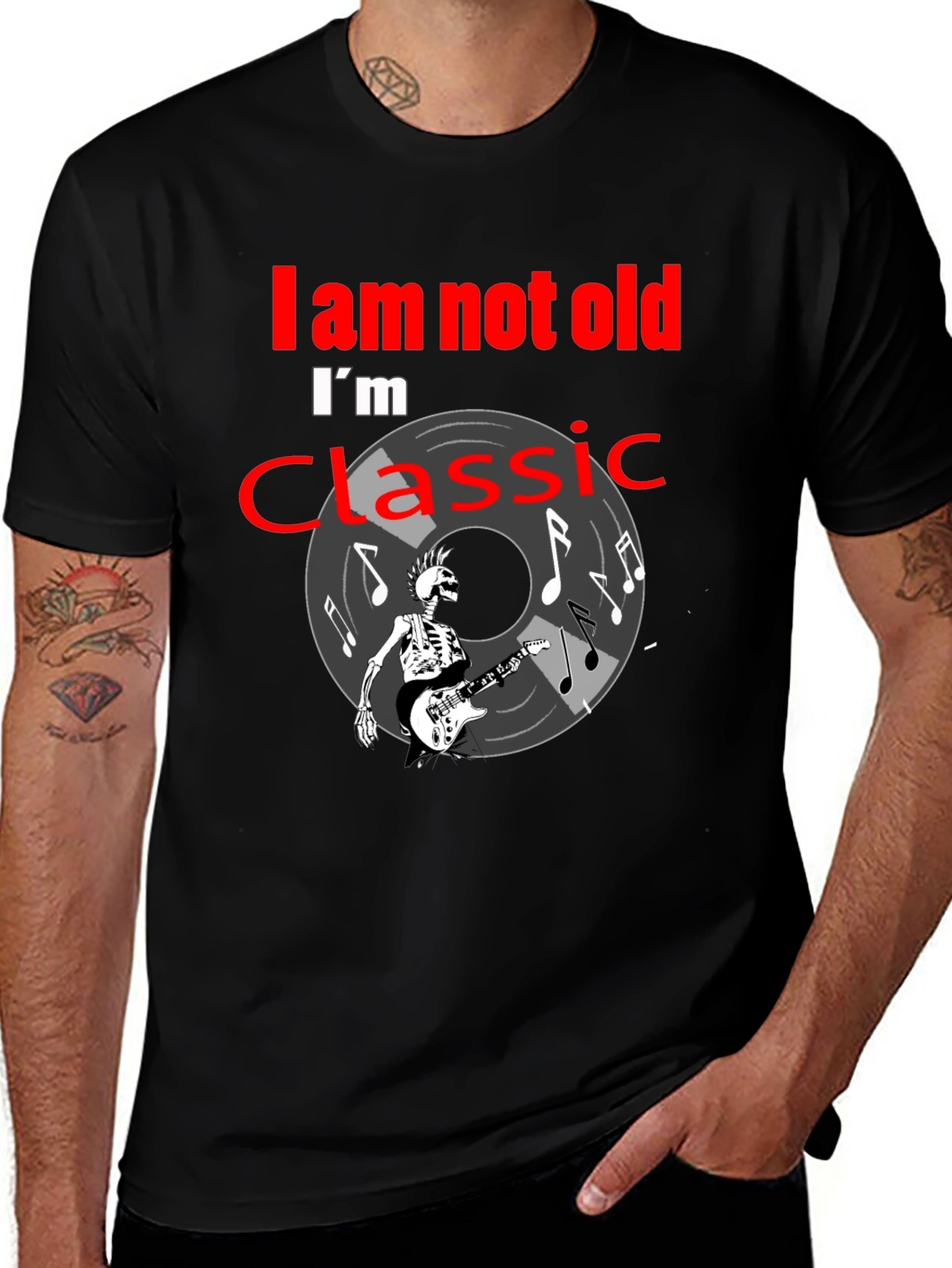 Classic Rock T-Shirt: Im Not Old Skeleton Guitar Player Tee