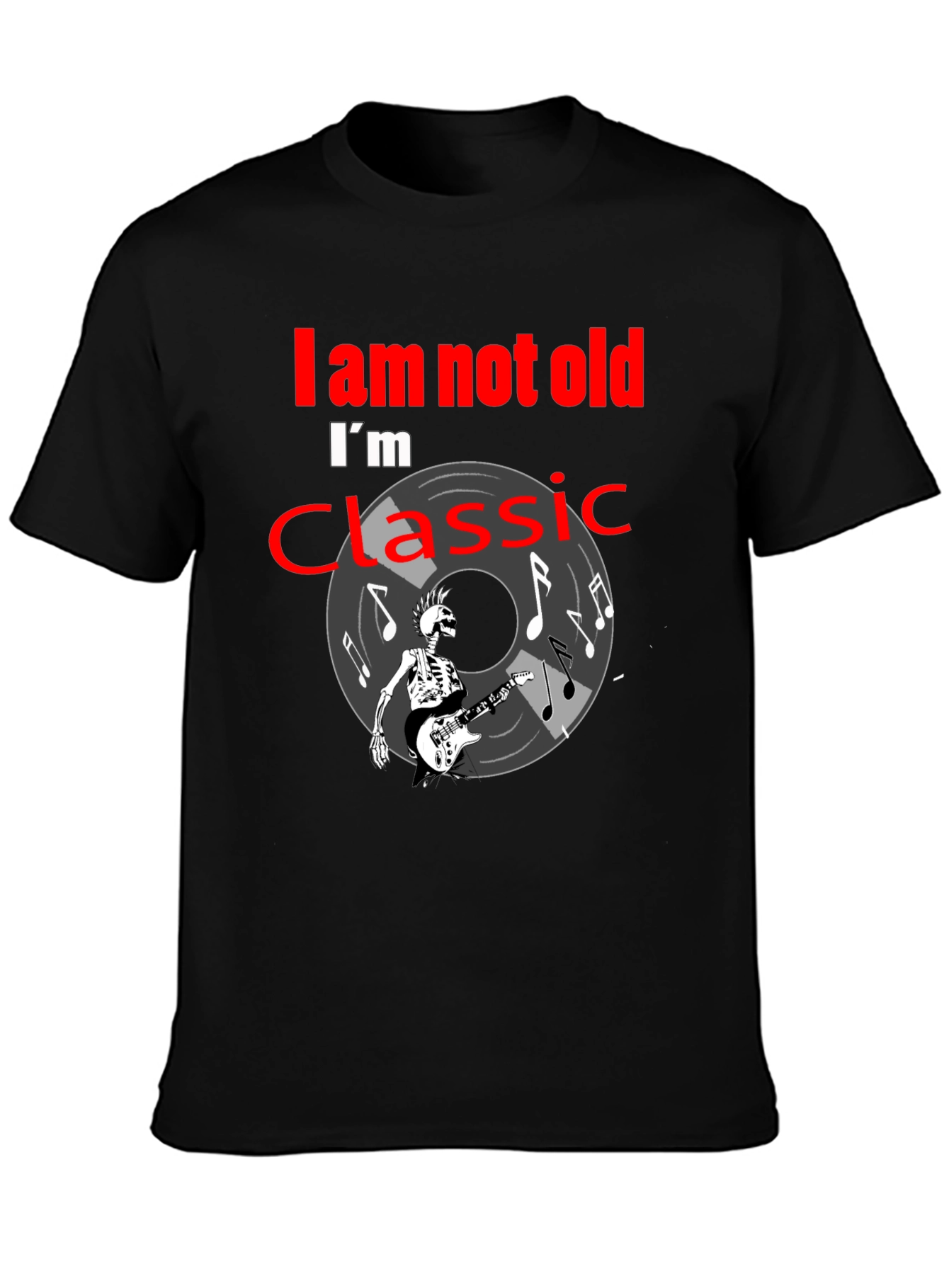 Classic Rock T-Shirt: Im Not Old Skeleton Guitar Player Tee