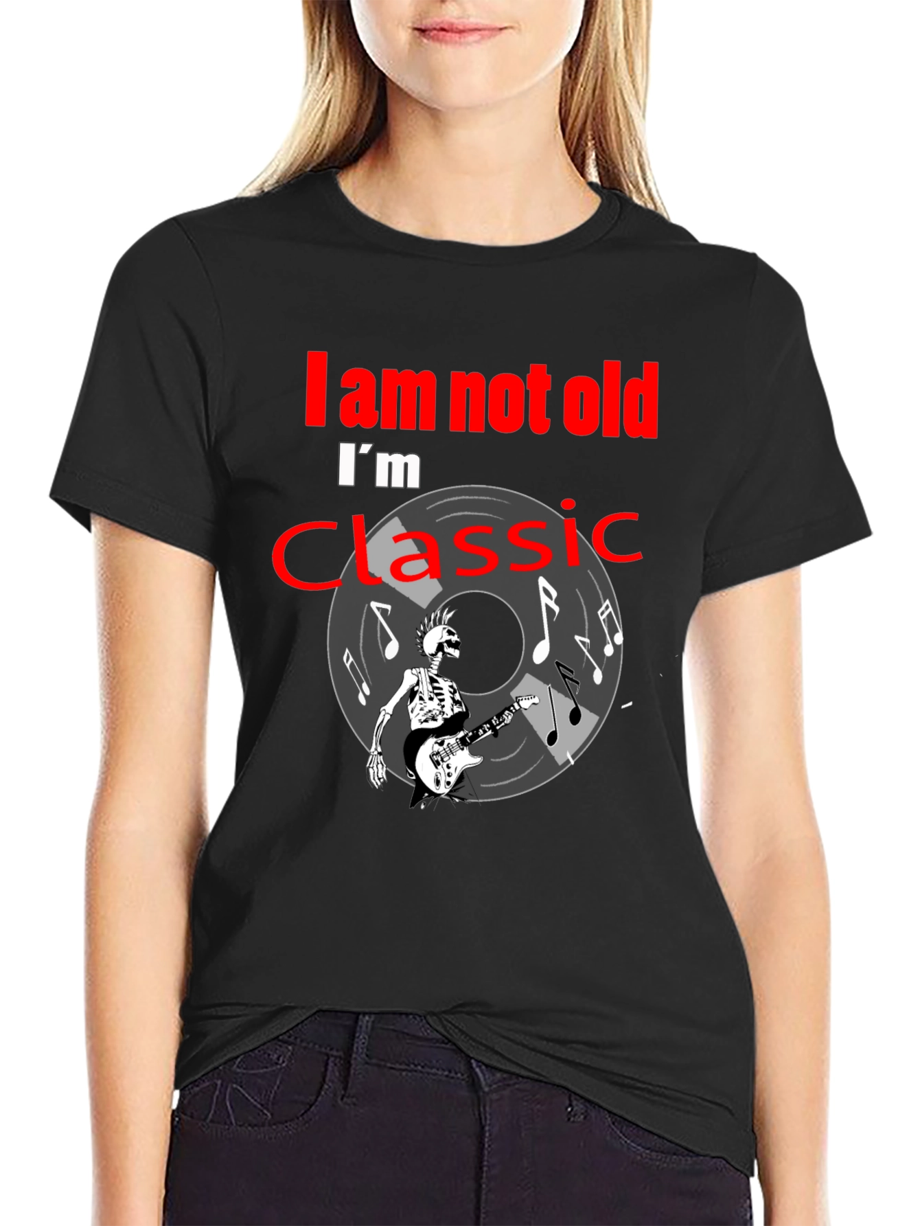 Classic Rock T-Shirt: Im Not Old Skeleton Guitar Player Tee