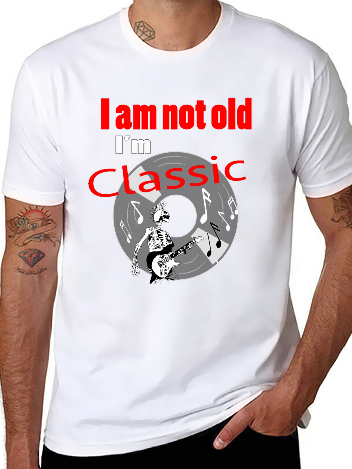 Classic Rock T-Shirt: Im Not Old Skeleton Guitar Player Tee
