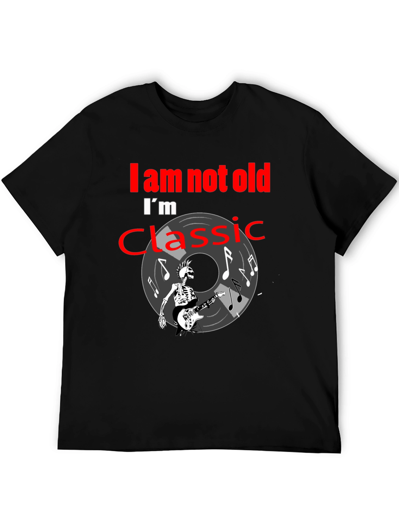 Classic Rock T-Shirt: Im Not Old Skeleton Guitar Player Tee