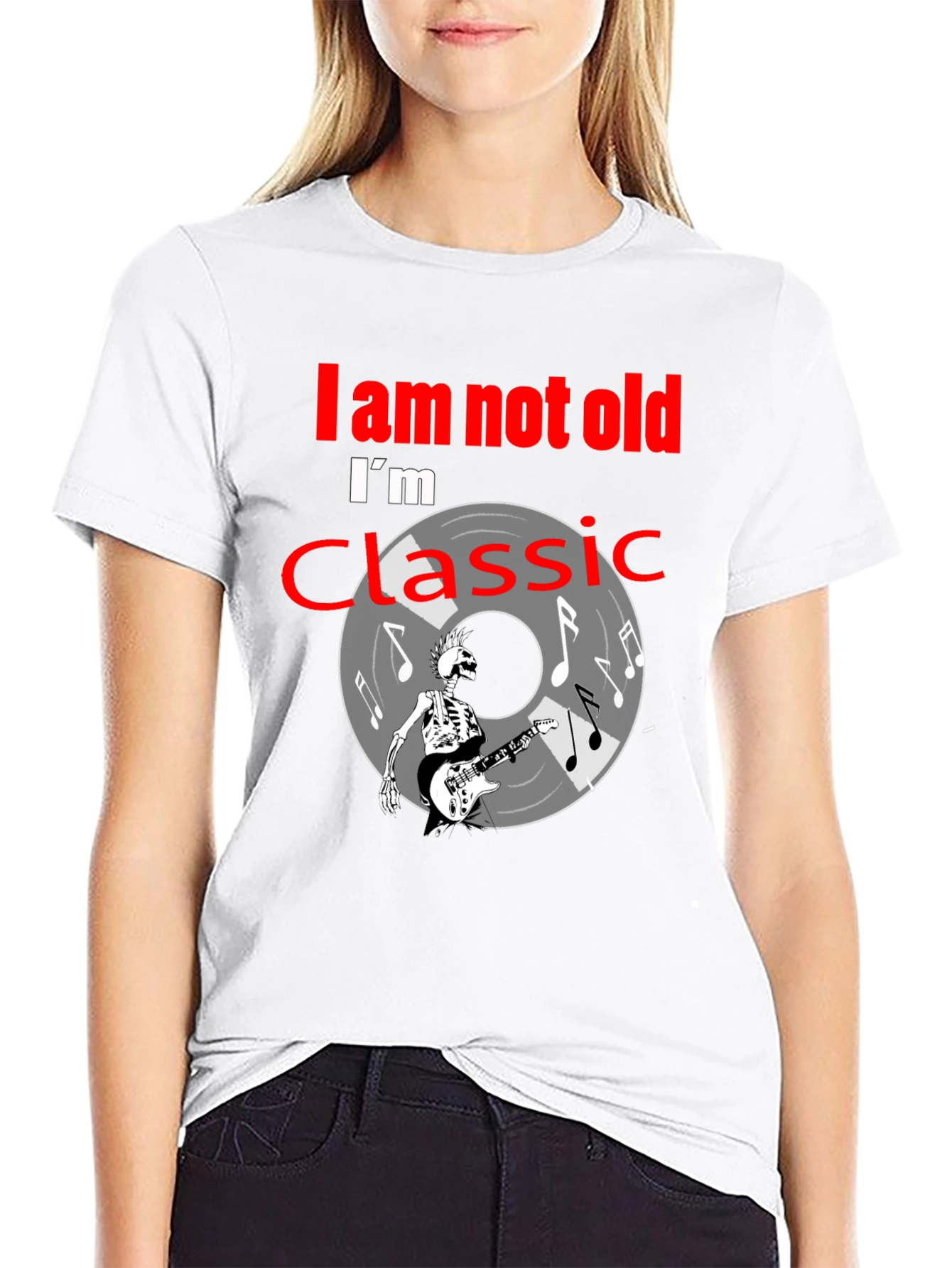 Classic Rock T-Shirt: Im Not Old Skeleton Guitar Player Tee