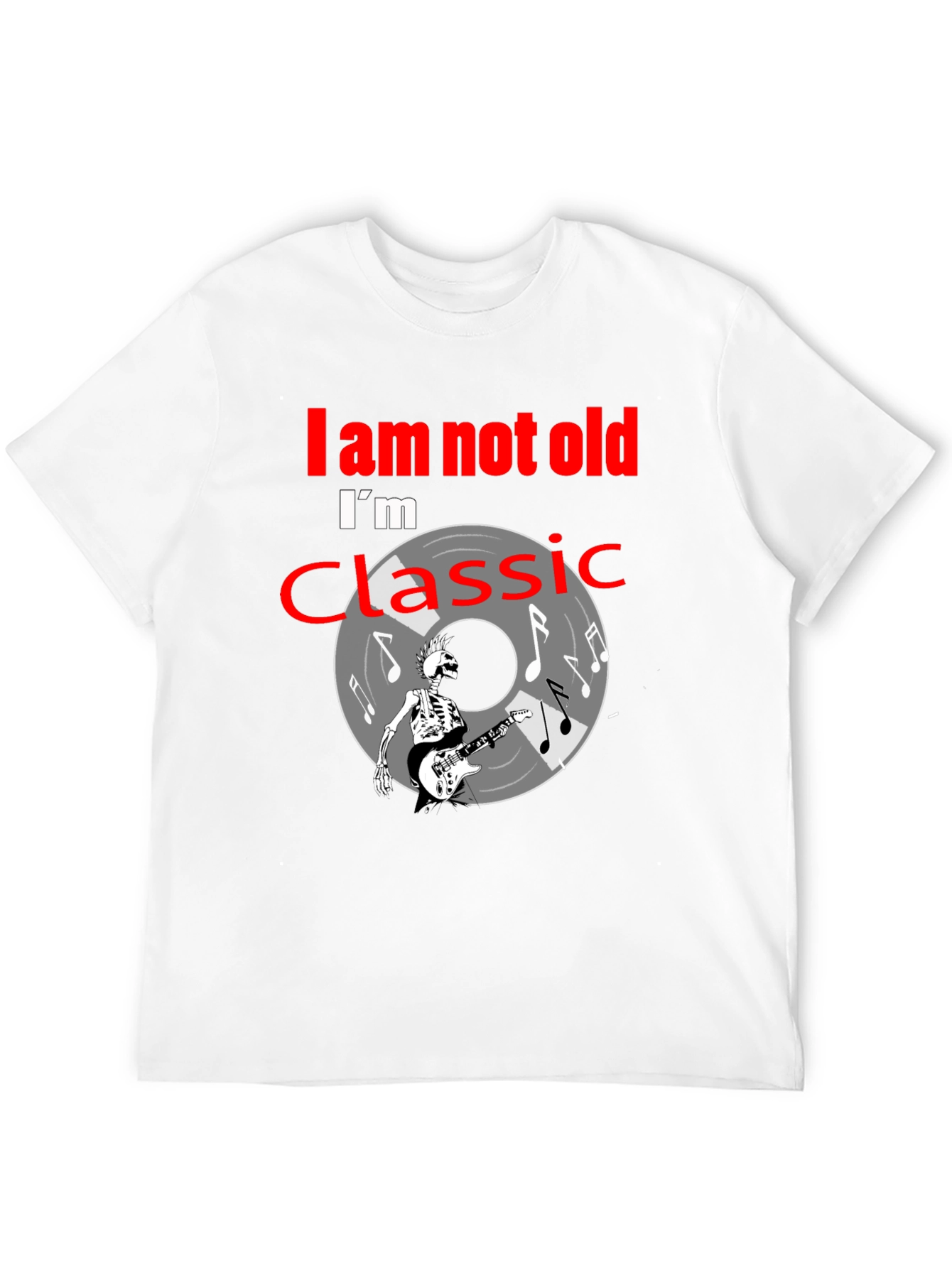 Classic Rock T-Shirt: Im Not Old Skeleton Guitar Player Tee