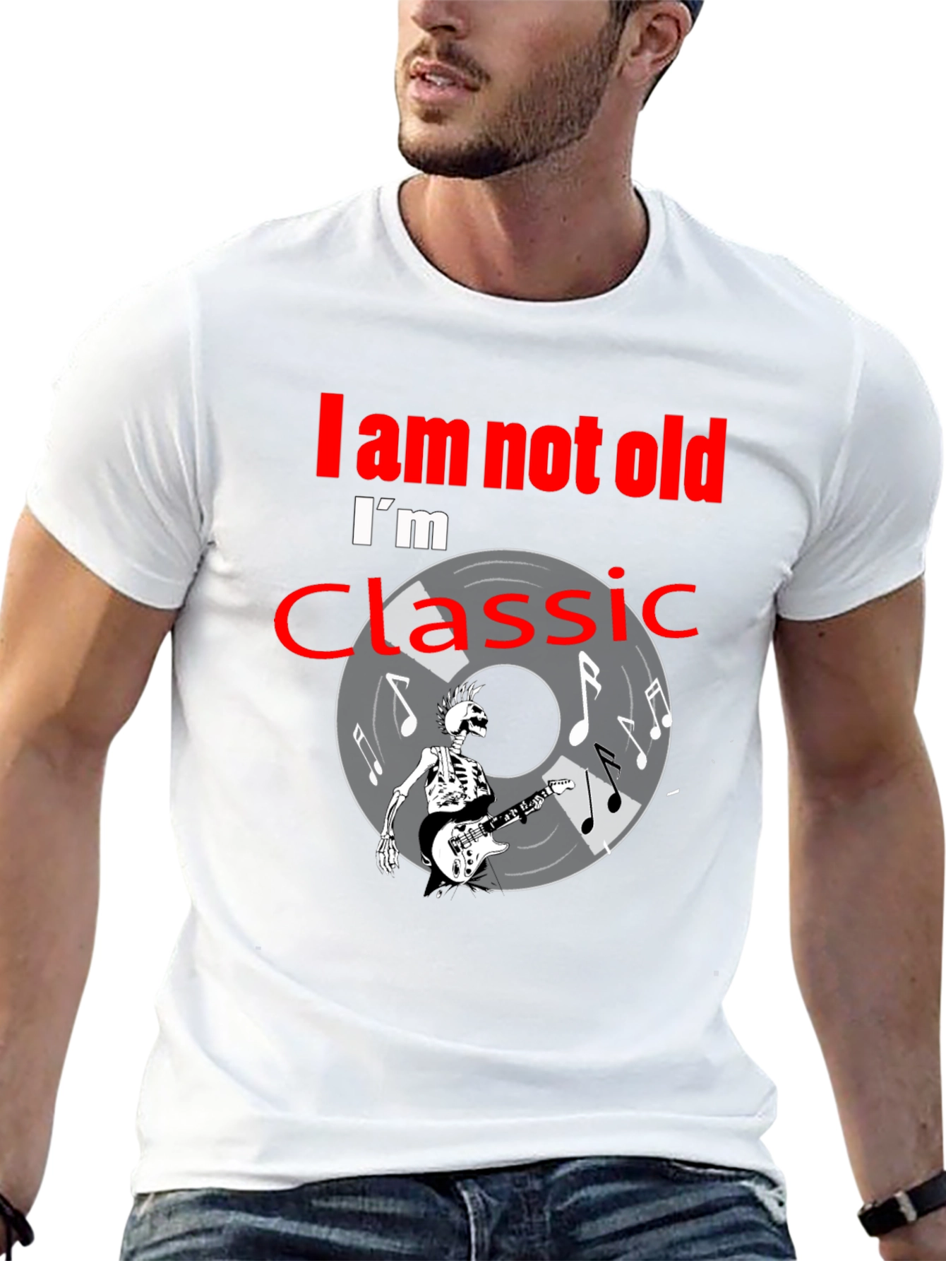 Classic Rock T-Shirt: Im Not Old Skeleton Guitar Player Tee