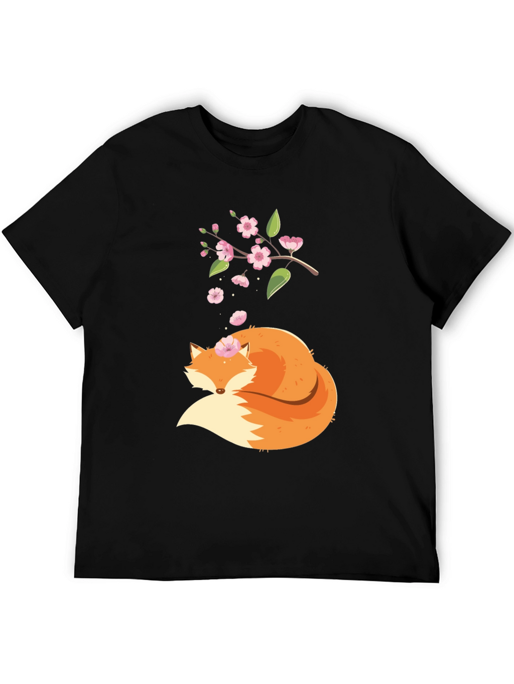 Fox and Blossoms Black Graphic Tee