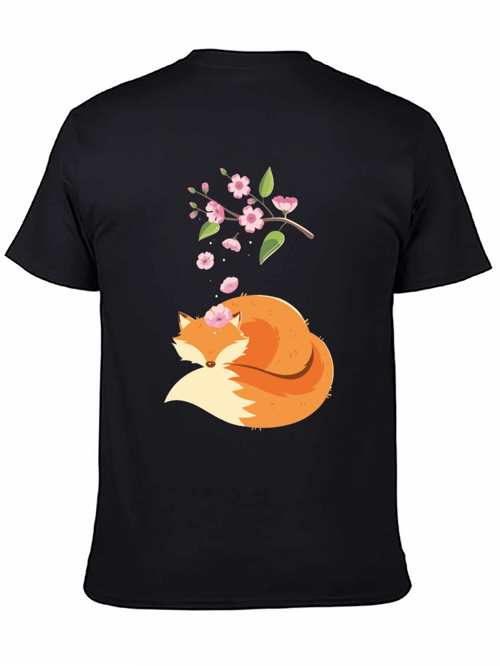Fox and Blossoms Black Graphic Tee