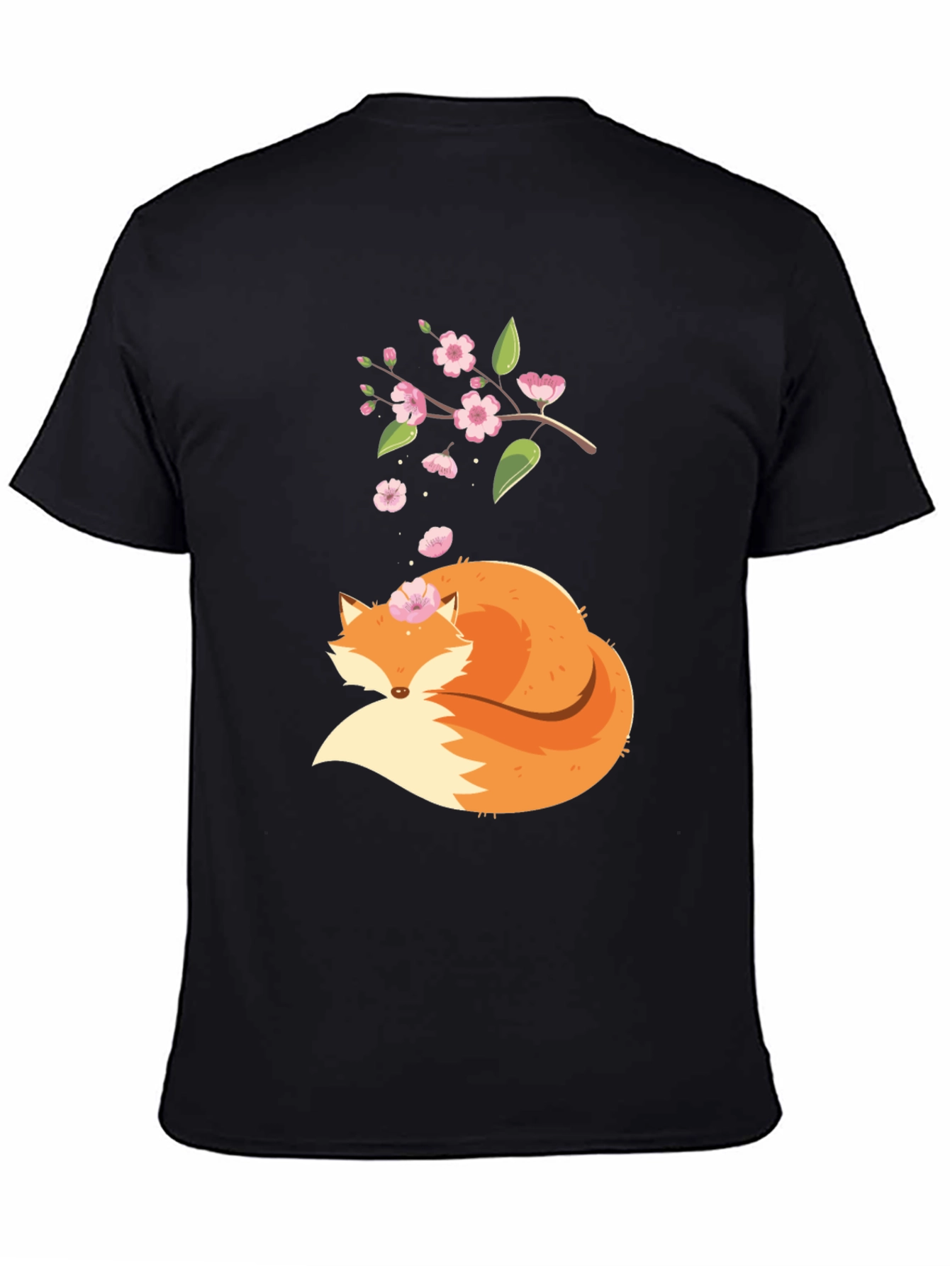 Fox and Blossoms Black Graphic Tee