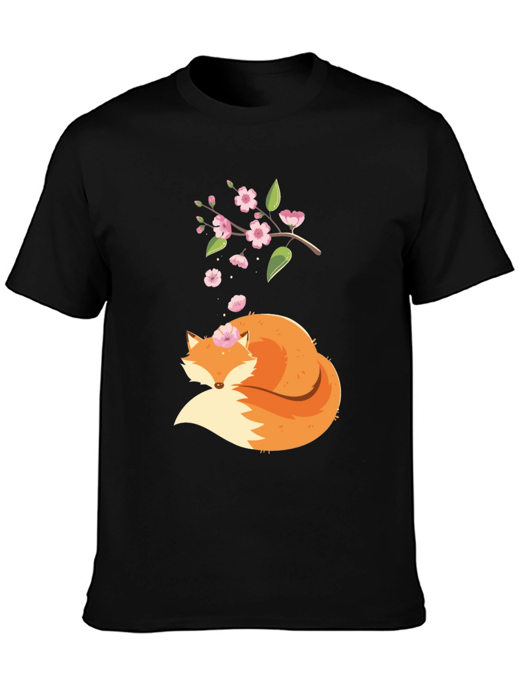 Fox and Blossoms Black Graphic Tee