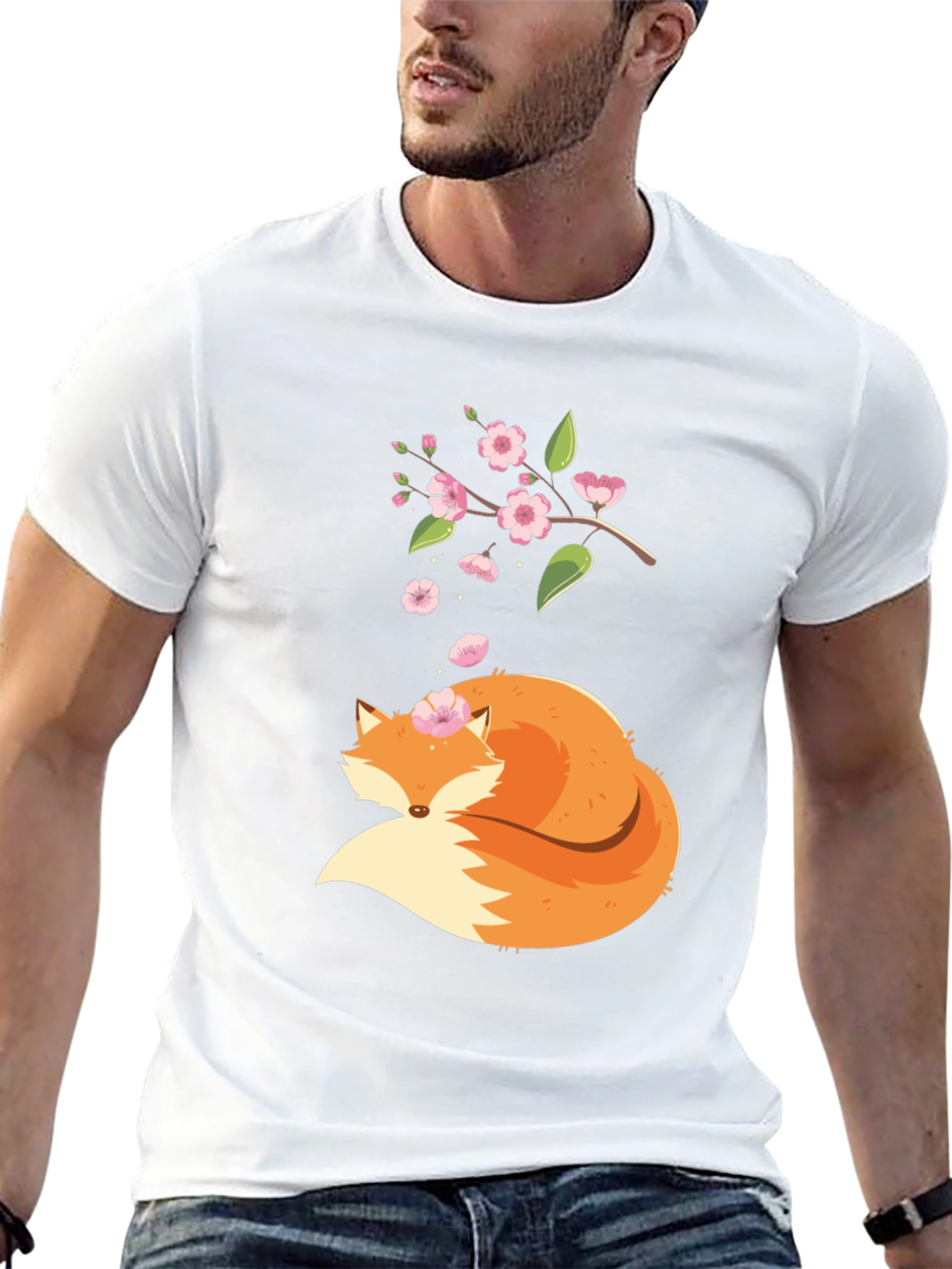 Fox and Blossoms Black Graphic Tee