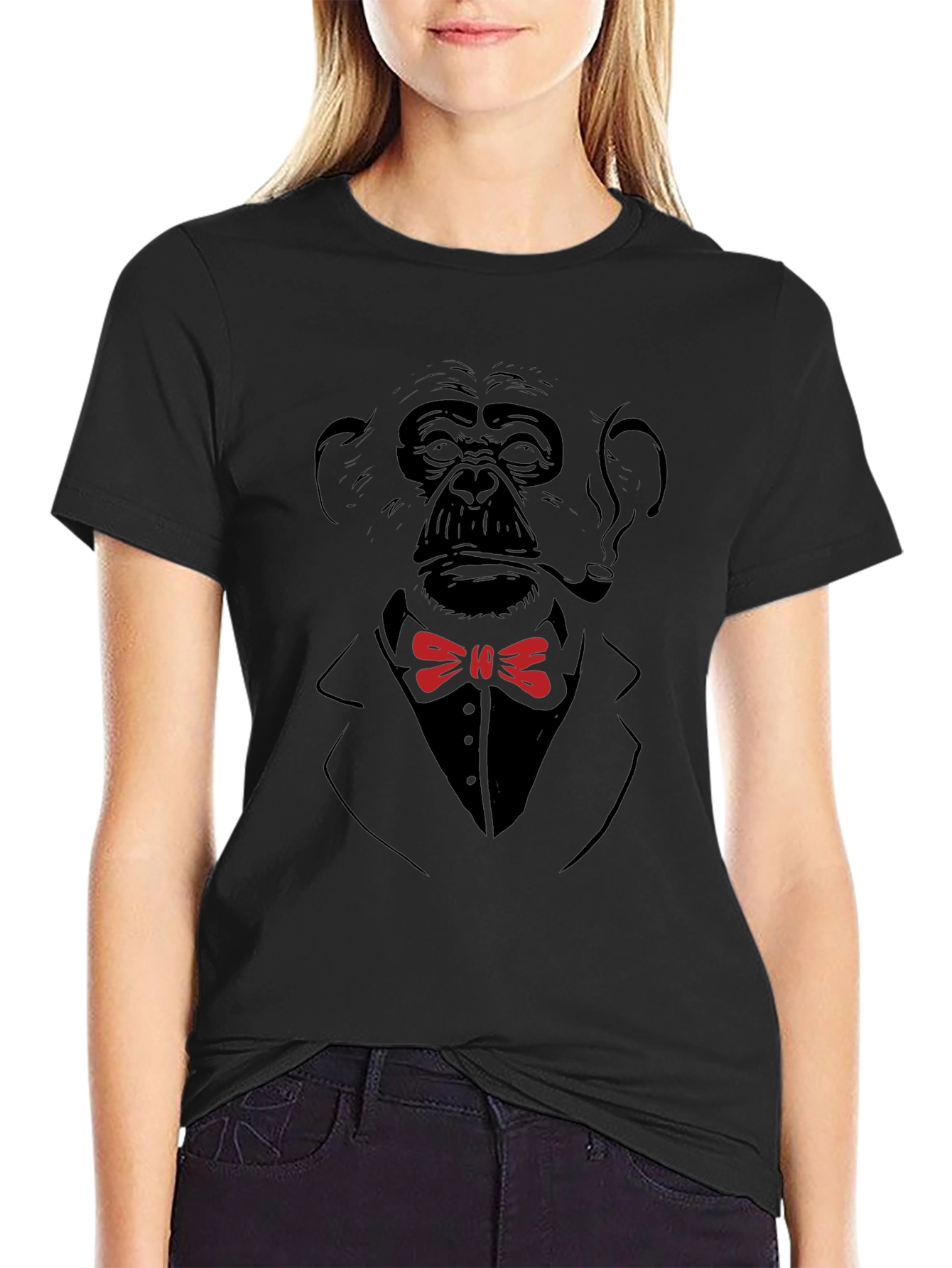 Chimpanzee Smoking Pipe T-Shirt - Black