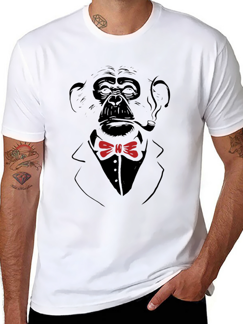 Chimpanzee Smoking Pipe T-Shirt - Black