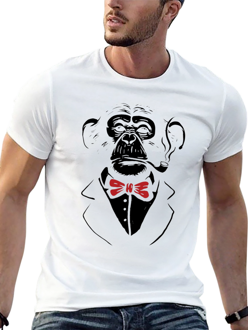 Chimpanzee Smoking Pipe T-Shirt - Black