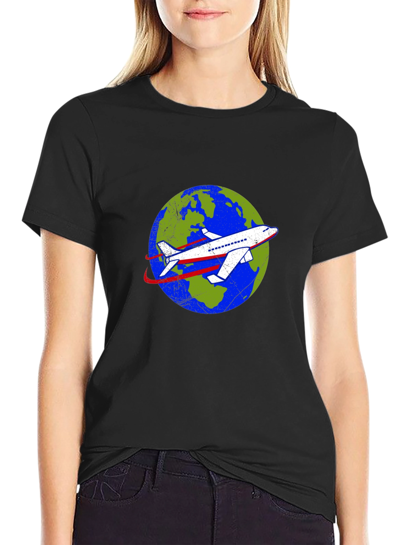 Around the World Airplane Graphic Tee - Black