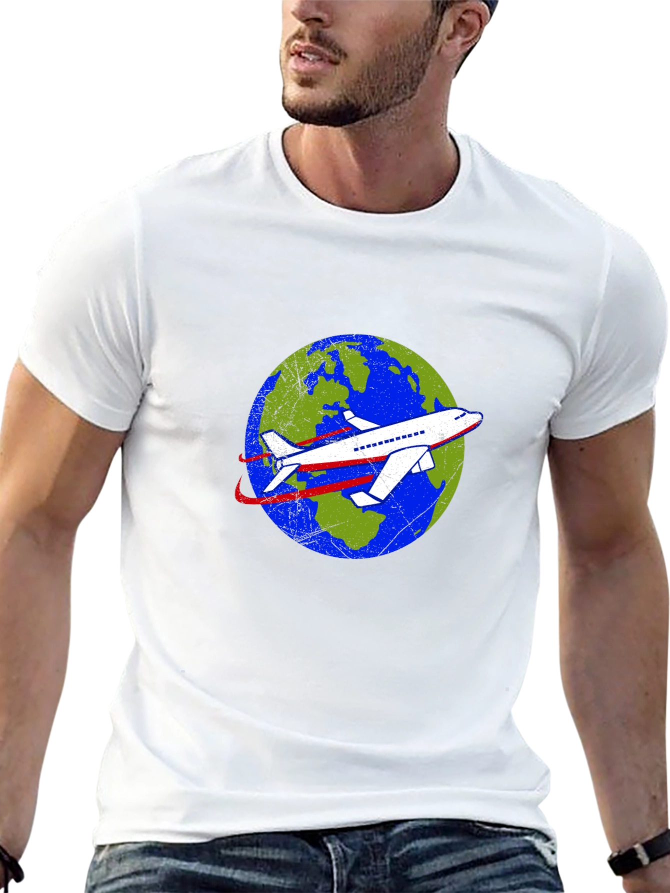 Around the World Airplane Graphic Tee - Black
