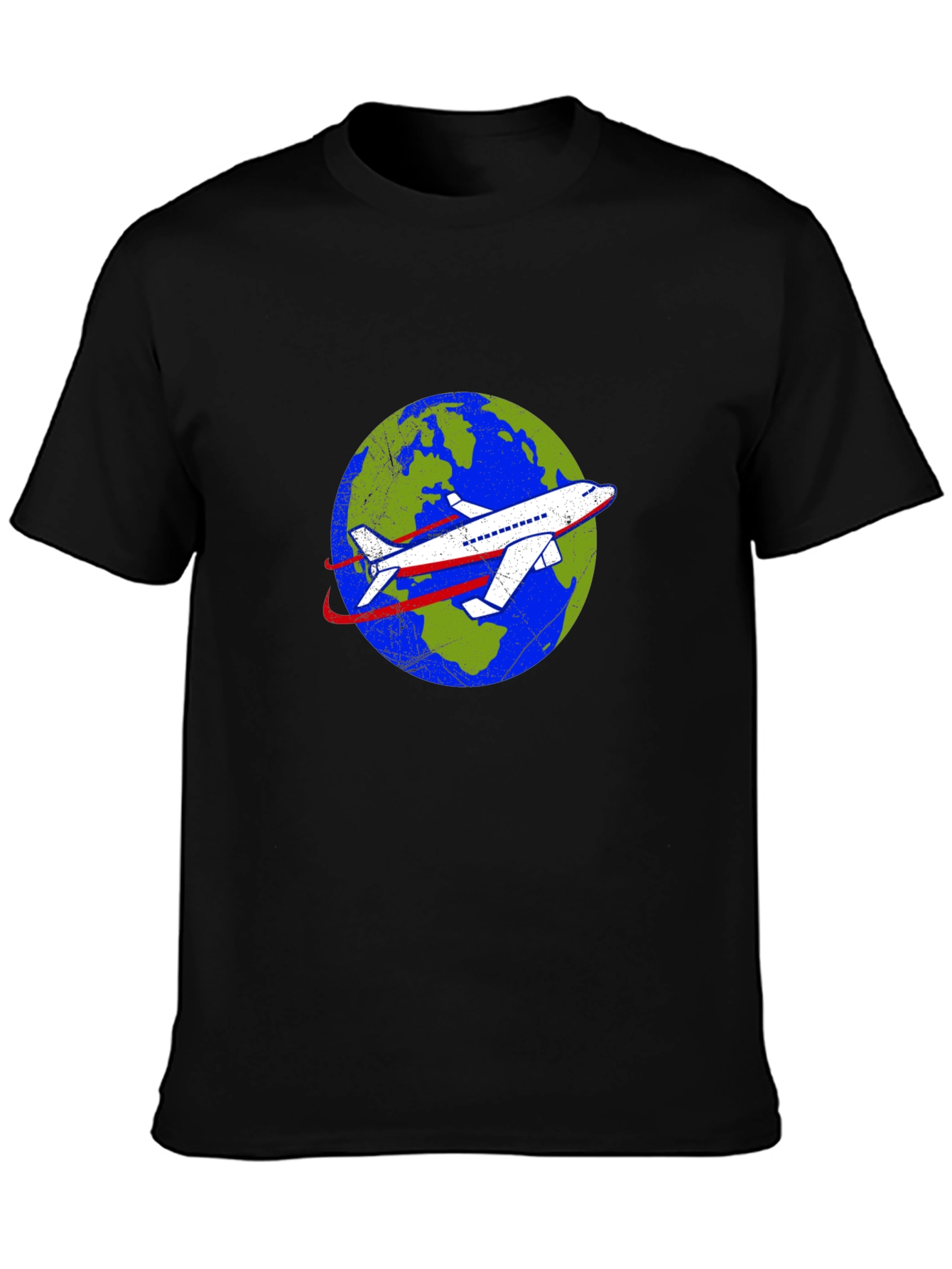 Around the World Airplane Graphic Tee - Black