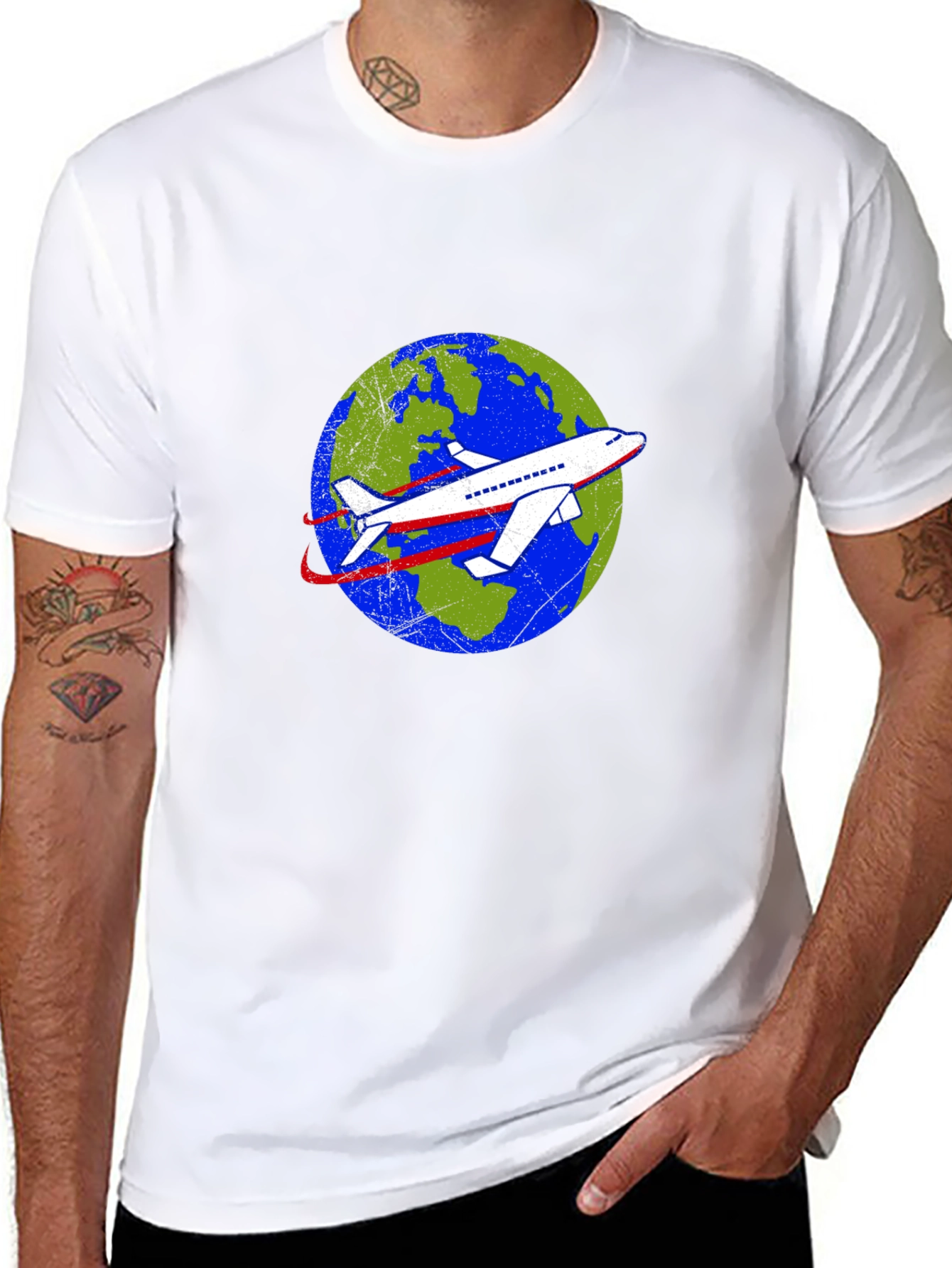 Around the World Airplane Graphic Tee - Black