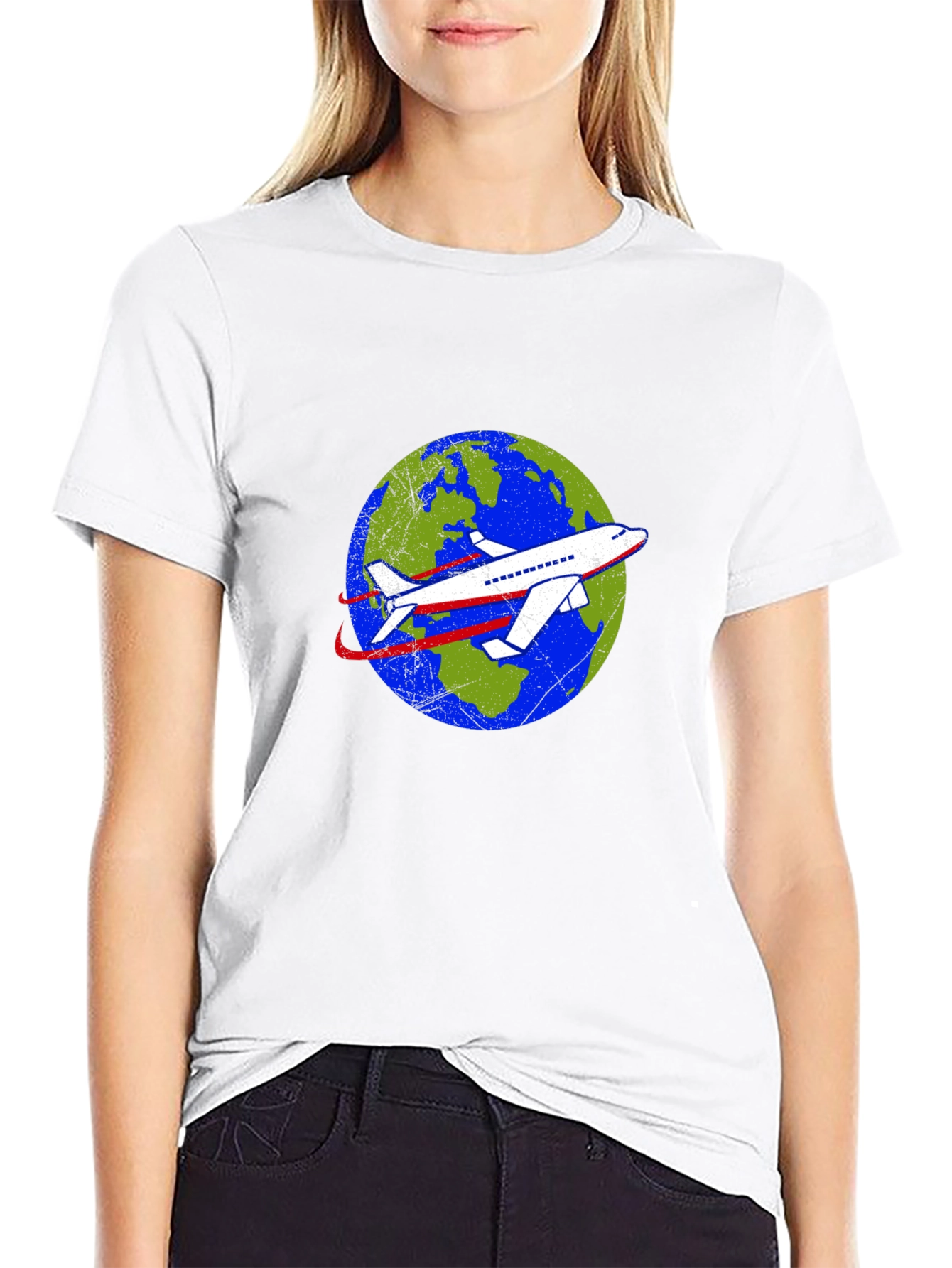 Around the World Airplane Graphic Tee - Black