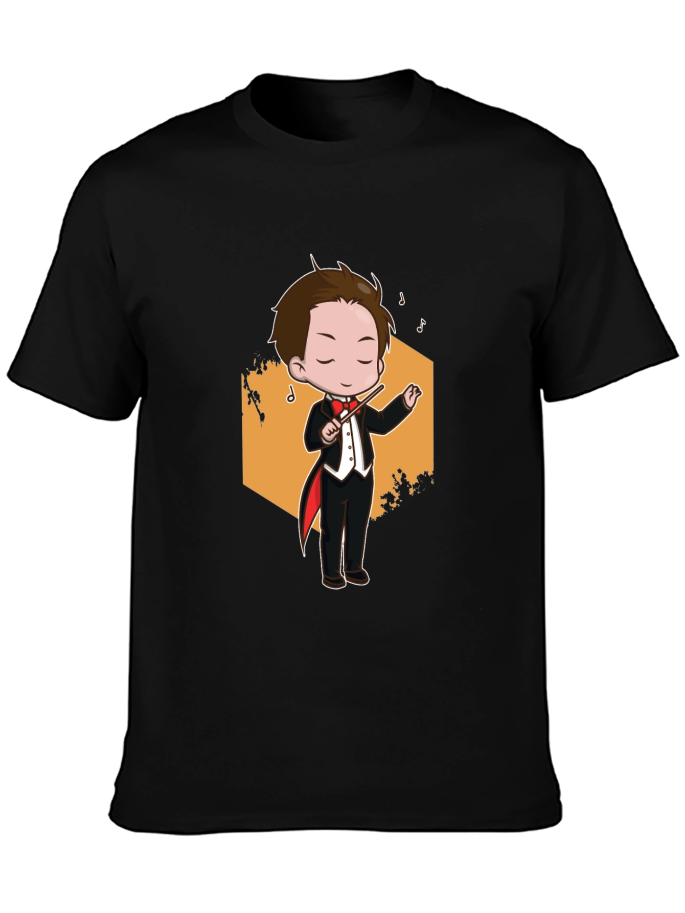 Cartoon Conductor Graphic Tee - Black Cotton T-Shirt