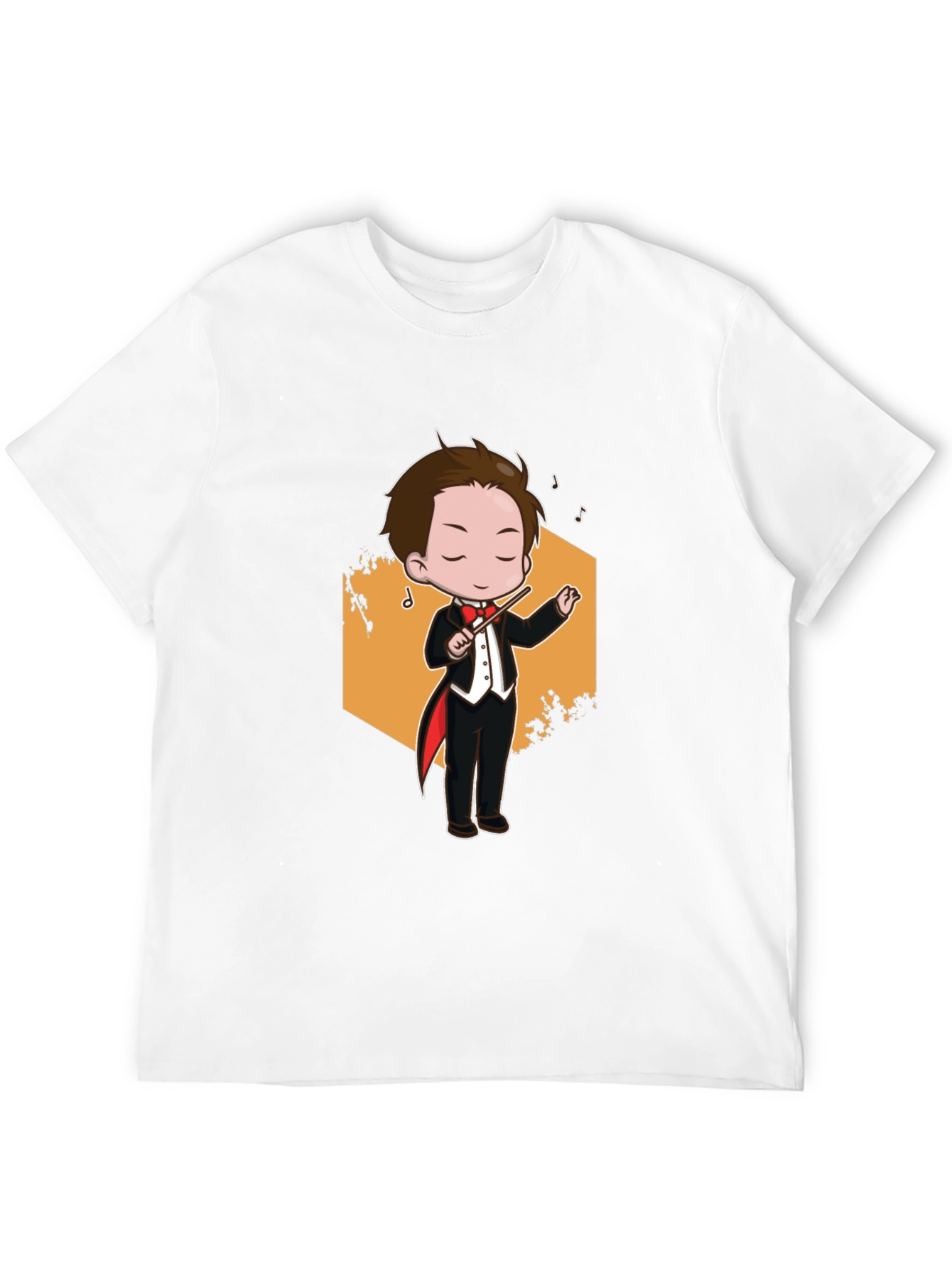 Cartoon Conductor Graphic Tee - Black Cotton T-Shirt
