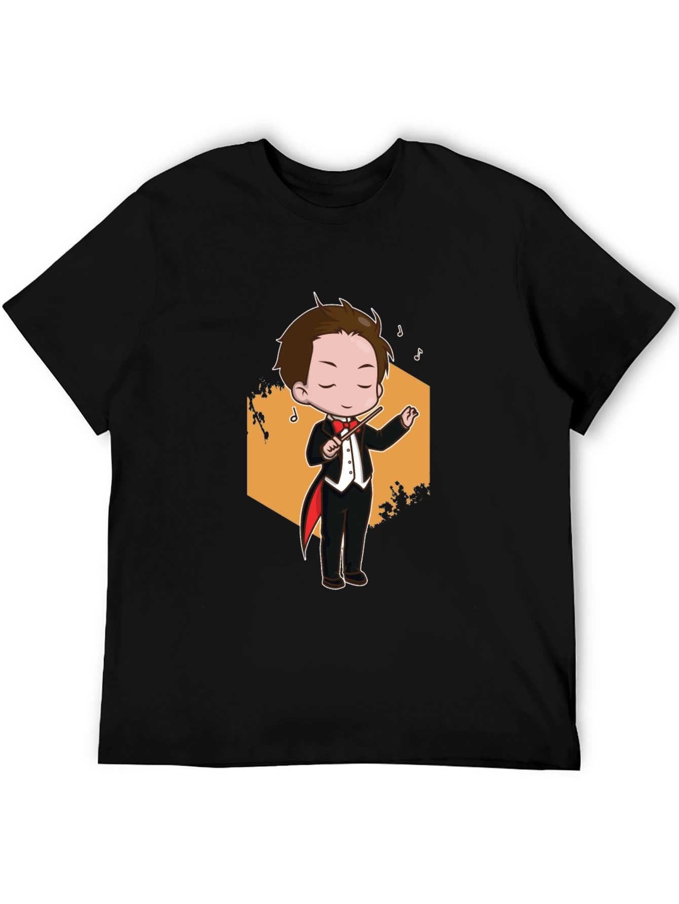 Cartoon Conductor Graphic Tee - Black Cotton T-Shirt