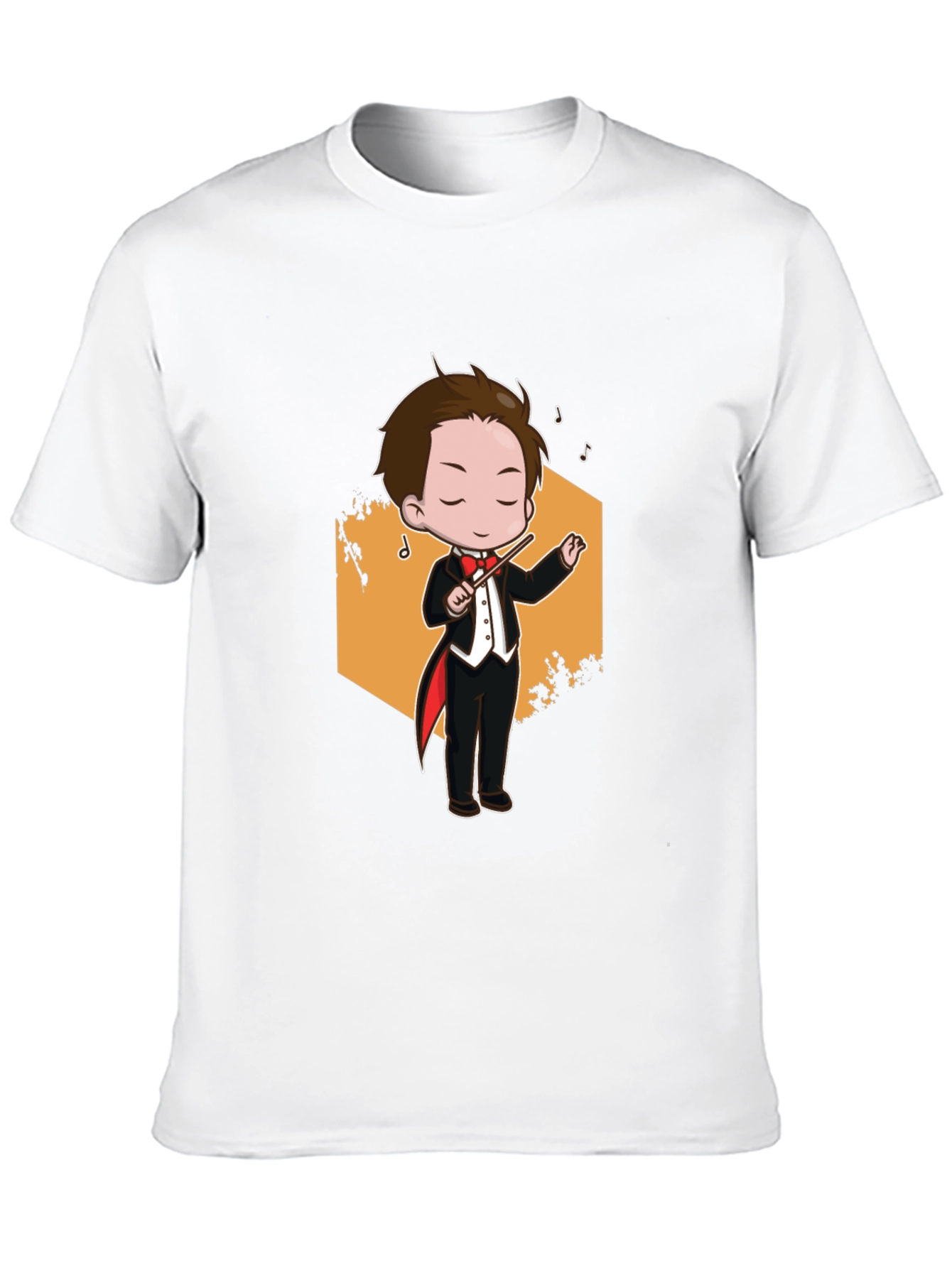 Cartoon Conductor Graphic Tee - Black Cotton T-Shirt